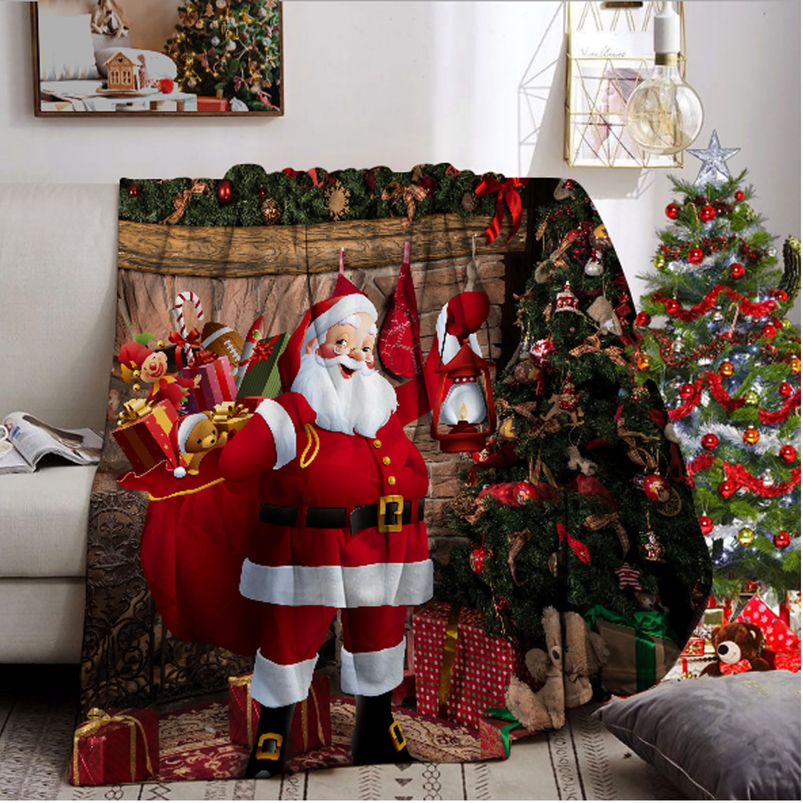 Mantas Navidad 130x150cm, Manta de Navidad para el sofá, Mant de Forro Polar Suave y cálido de Invierno para Adultos y niños (130x150cm, E)