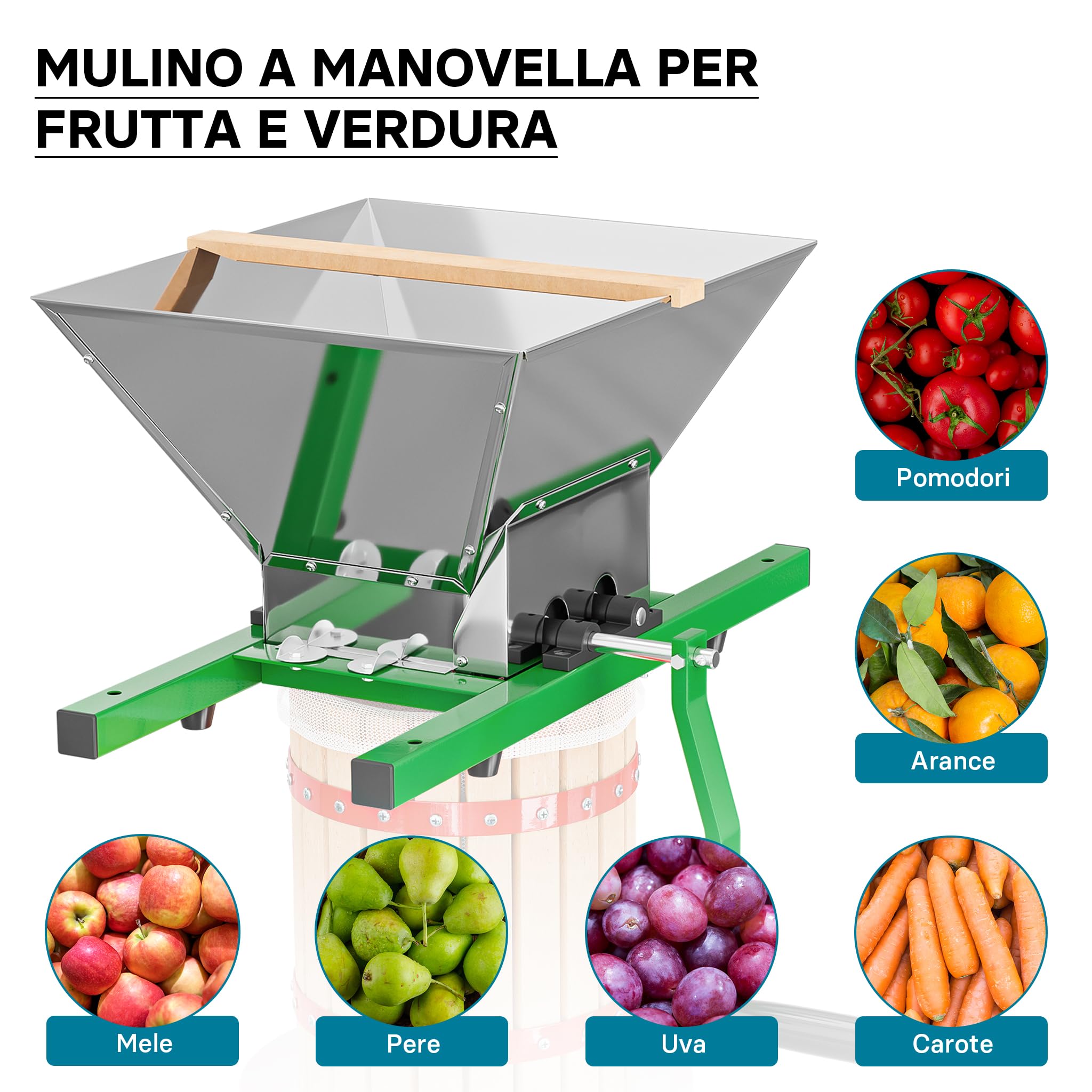 Mulino macina frutta manuale con tramoggia da 7 litri e manovella Trituratore