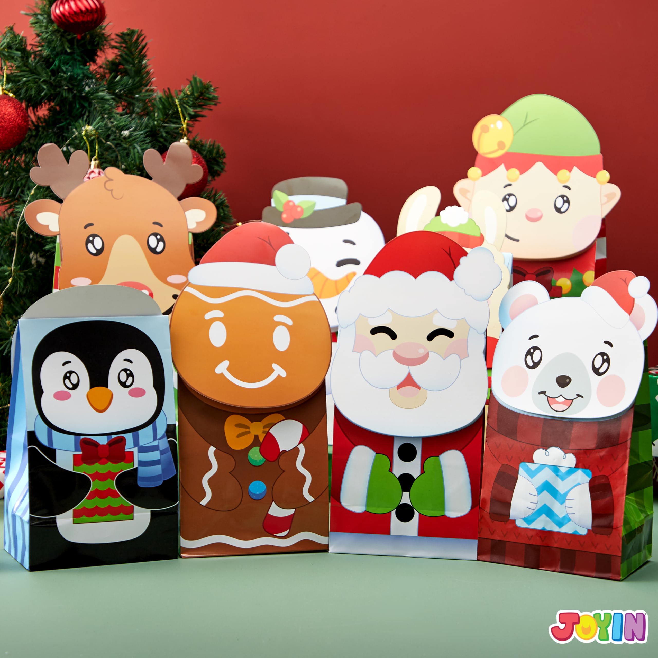 JOYIN 24 Weihnachts-Geschenktüten zum Aufklappen für Feiertage, Partys, Gebäck, Cupcakes, Kekse, Süßigkeiten, Brownies, Donuts, Weihnachtsgeschenkbeutel