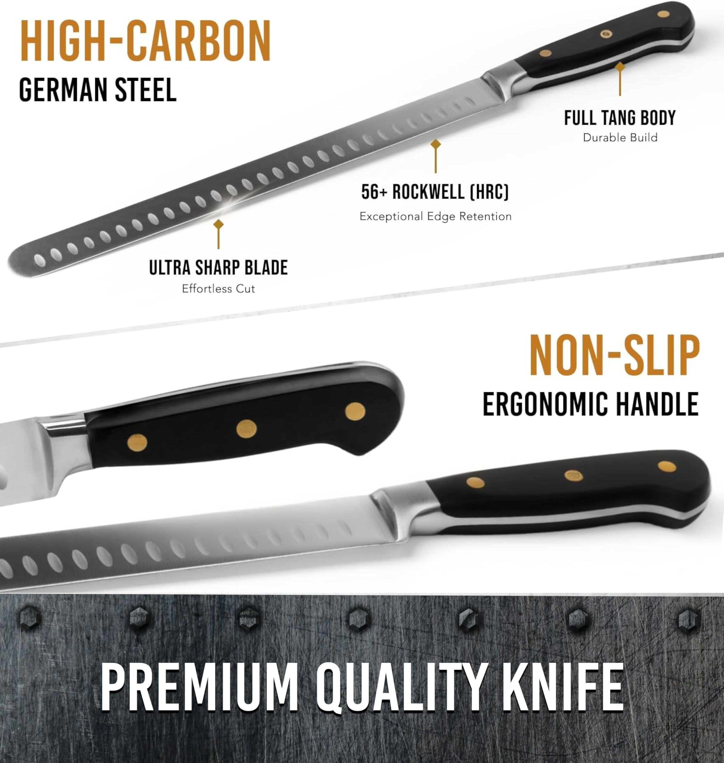 Bright Hobby Brisket Slicing Knife – 12" Brisket Knife, BBQ, Grilling Gifts For Men – Razor Sharp German Steel, Full Tang, Ergonomic Handle — Amazon image 6