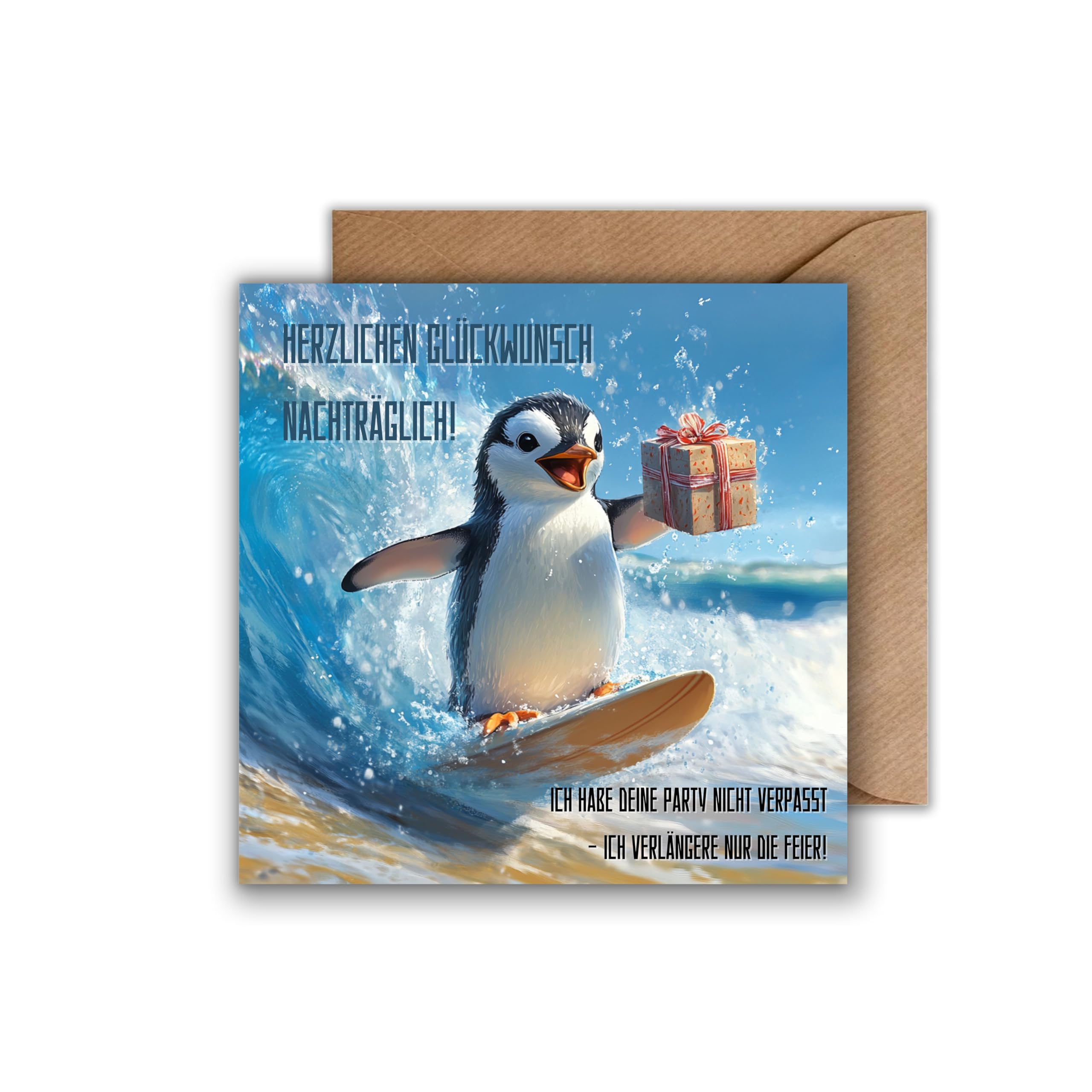 Große Geburtstagskarte Mit Pinguin - A5 Format, 360 G/m² Papier, Inkl. Grauem Umschlag
