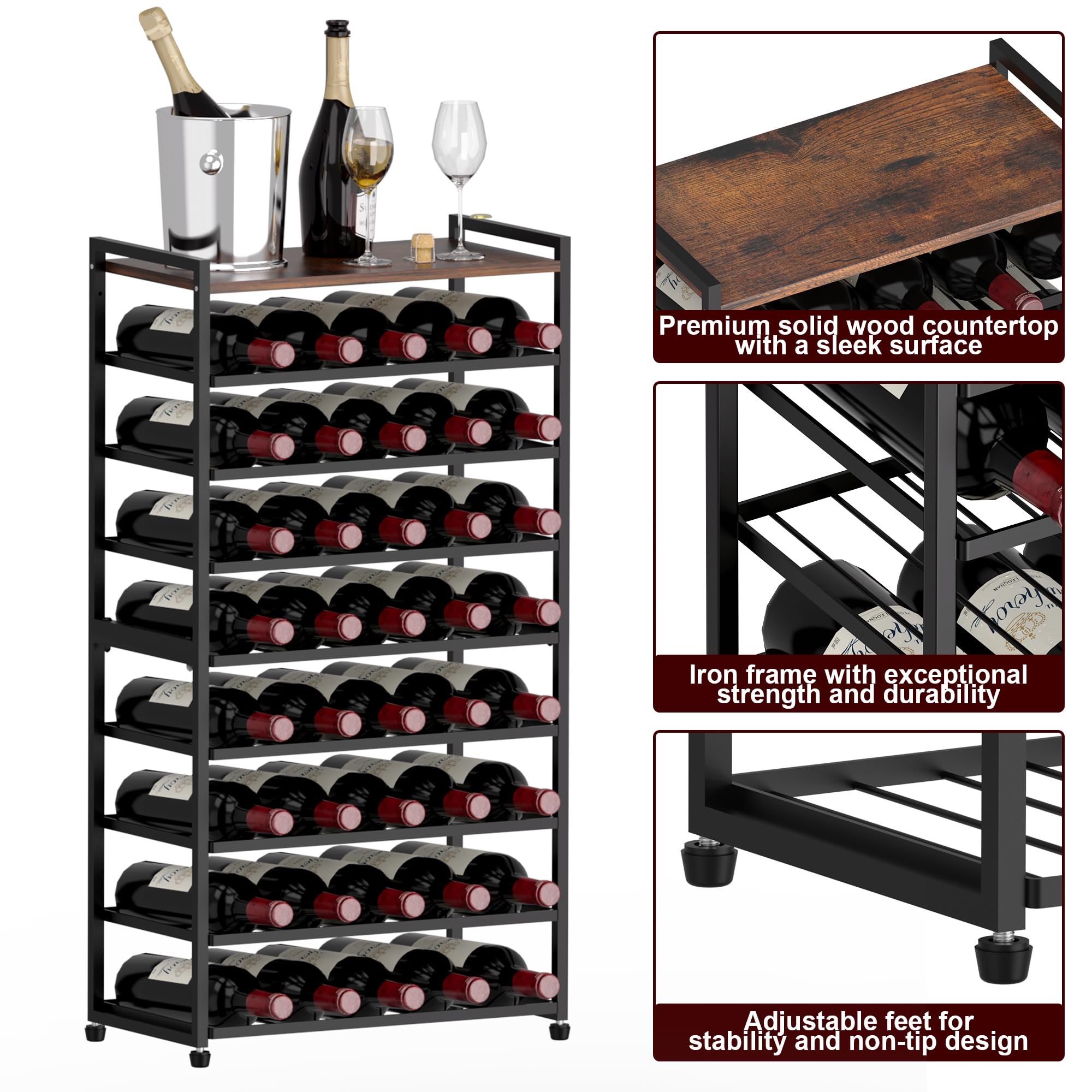 Estante de vino para 40 botellas, 8 niveles, metal, soporte de exhibición para cocina y bar