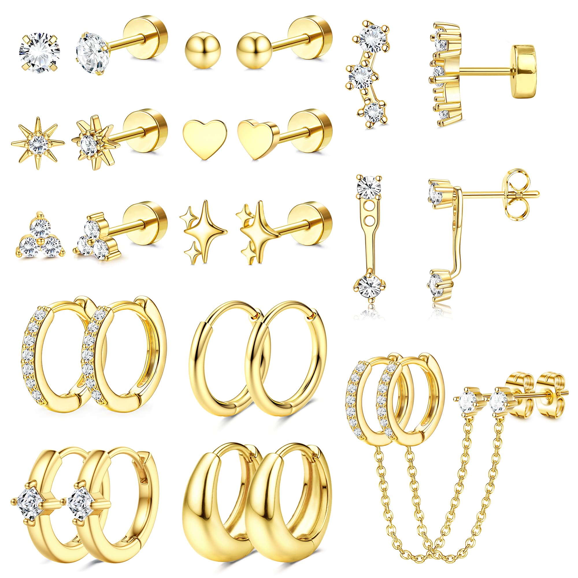 Roheafer Ohrringe Set - 3-4 Paare 925 Sterling Silber Ohrrin