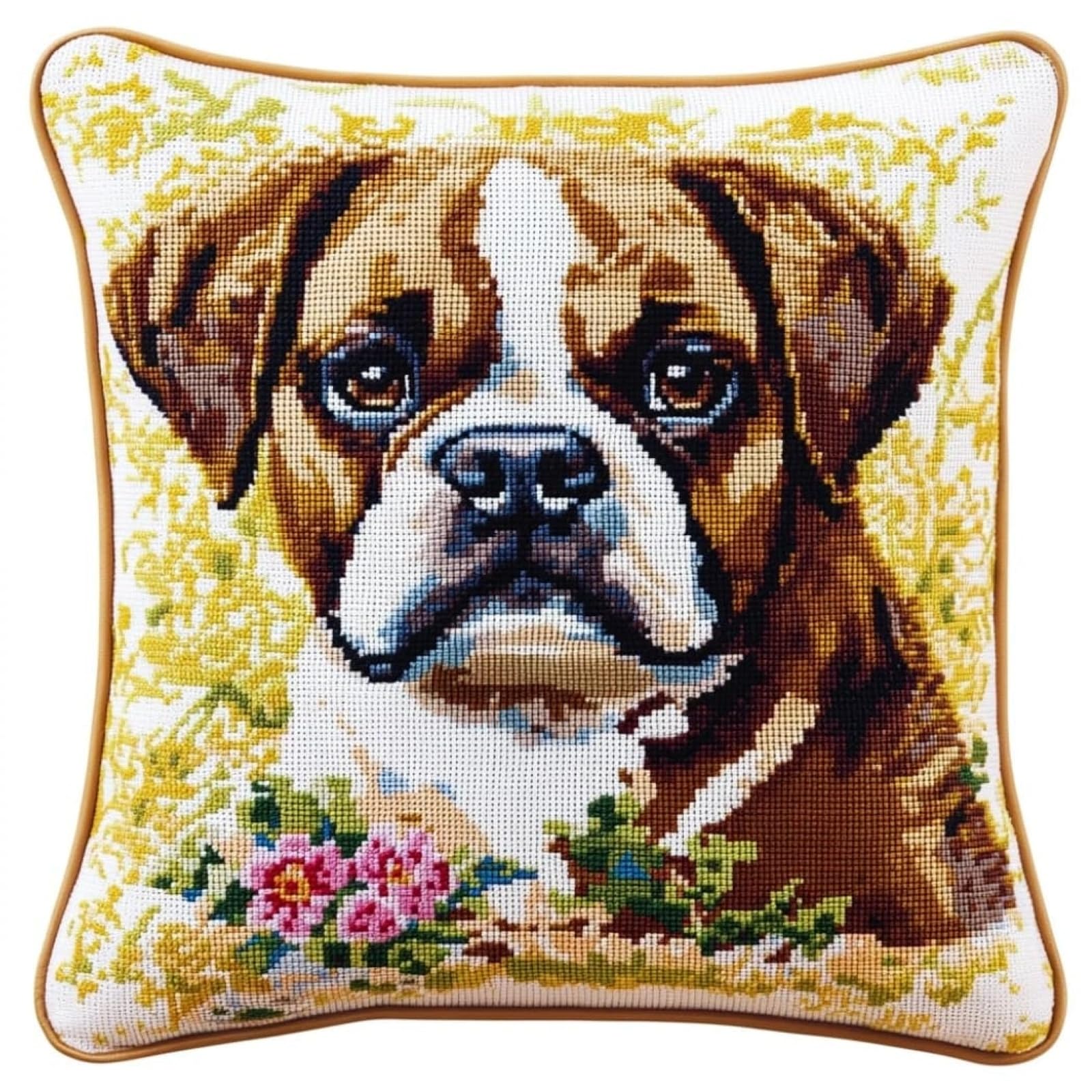 WallustrioaW Cross Stitch Cushion Kits for Adults,Animal Boxing Dog Needlepoint Cushion Kit Cross Stitch Throw Pillow for Creative Home Decor 18x18in