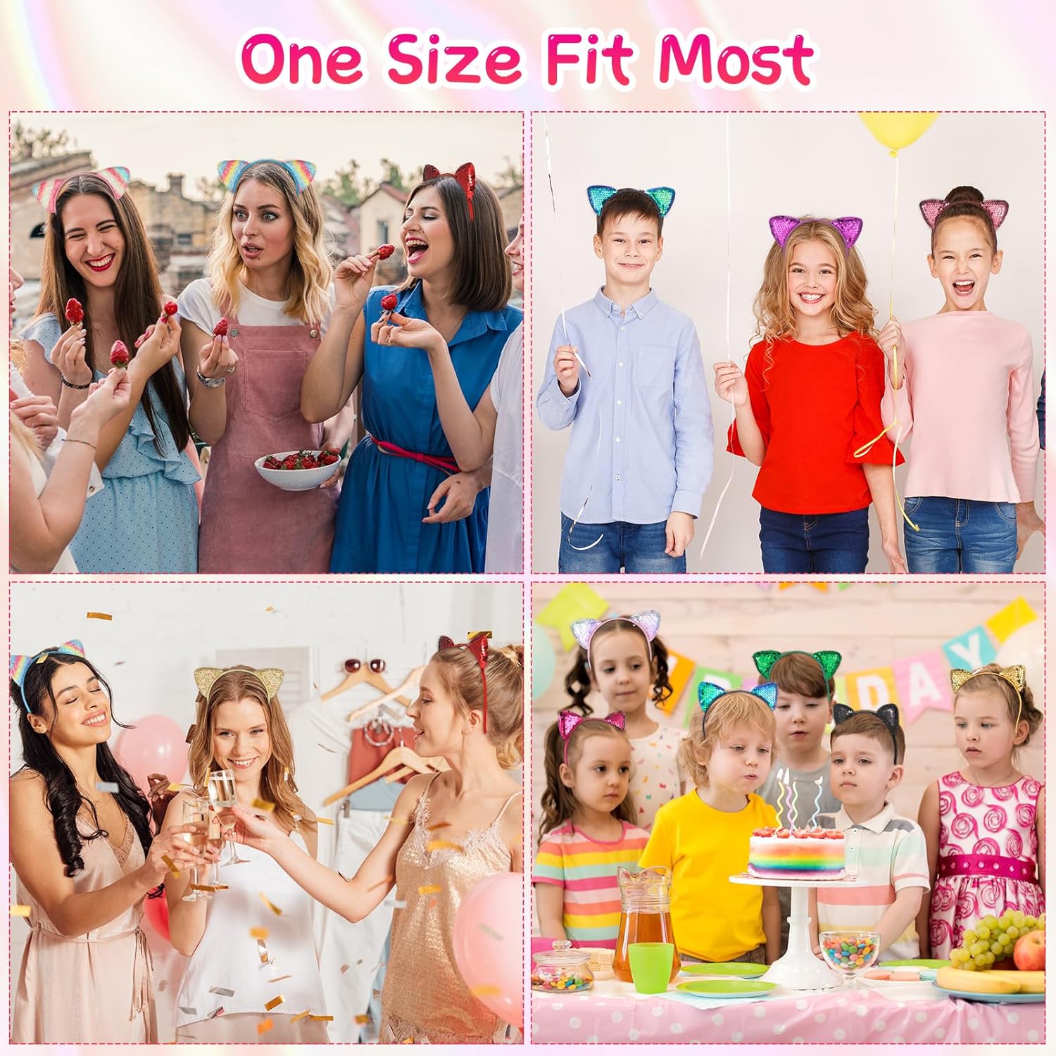 25 Pcs Cat Ears Headband Sequin Cat Ear Hairbands Bulk,Glitter Cat Ear Headband Adult Shiny Kitty Hair Hoops Cute Ear Hair Accessories for Halloween Cosplay,Birthday Decor, 25 Colors - Image 5