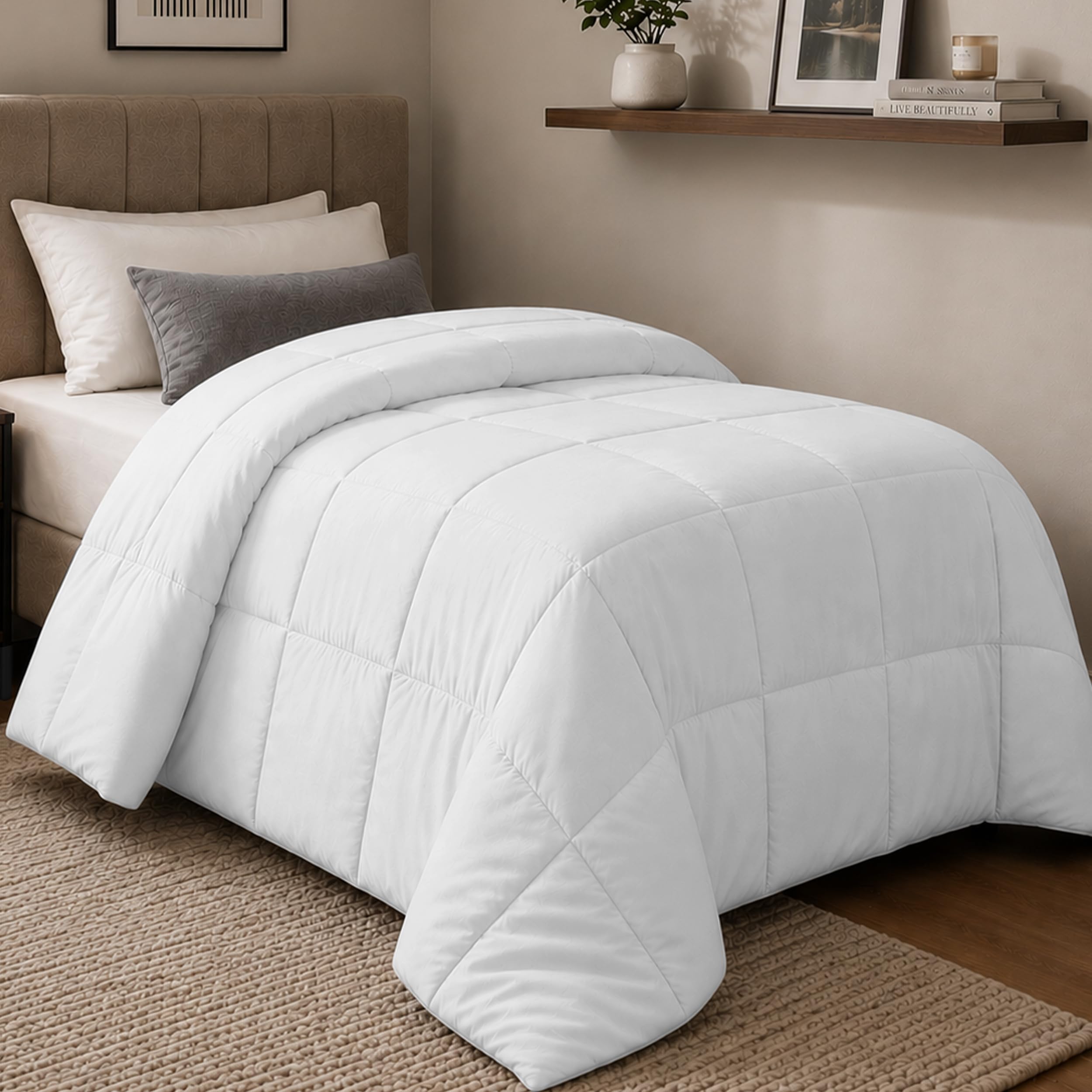 Utopia Bedding Comforter Twin Size 64 x 88 Inches, All Season Duvet Insert, Down Alternative Box Stitched Bed Comforter with Corner Tabs, Machine Washable