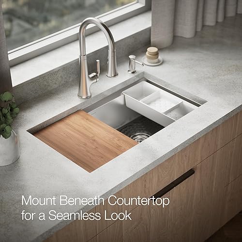 Miniatura 8 de KOHLER Task Smart Divide K-80085-2PC-NA - Fregadero de cocina con estación de trabajo de doble tazón de 33 pulgadas, incluye accesorios, acero