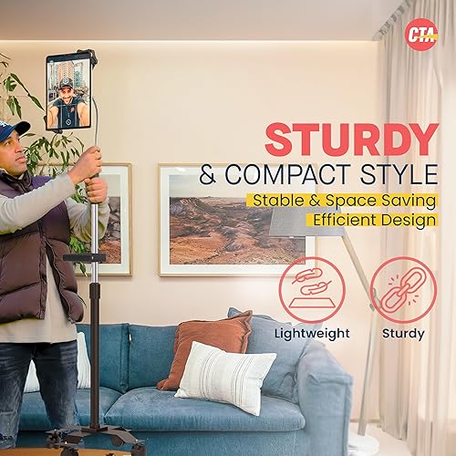 Miniatura 7 de Soporte de suelo móvil  CTA compacto y ajustable de cuello de cisne con asa y ruedas giratorias para iPad Gen 7-10, iPad Air 4, 12.9 pulgadas,