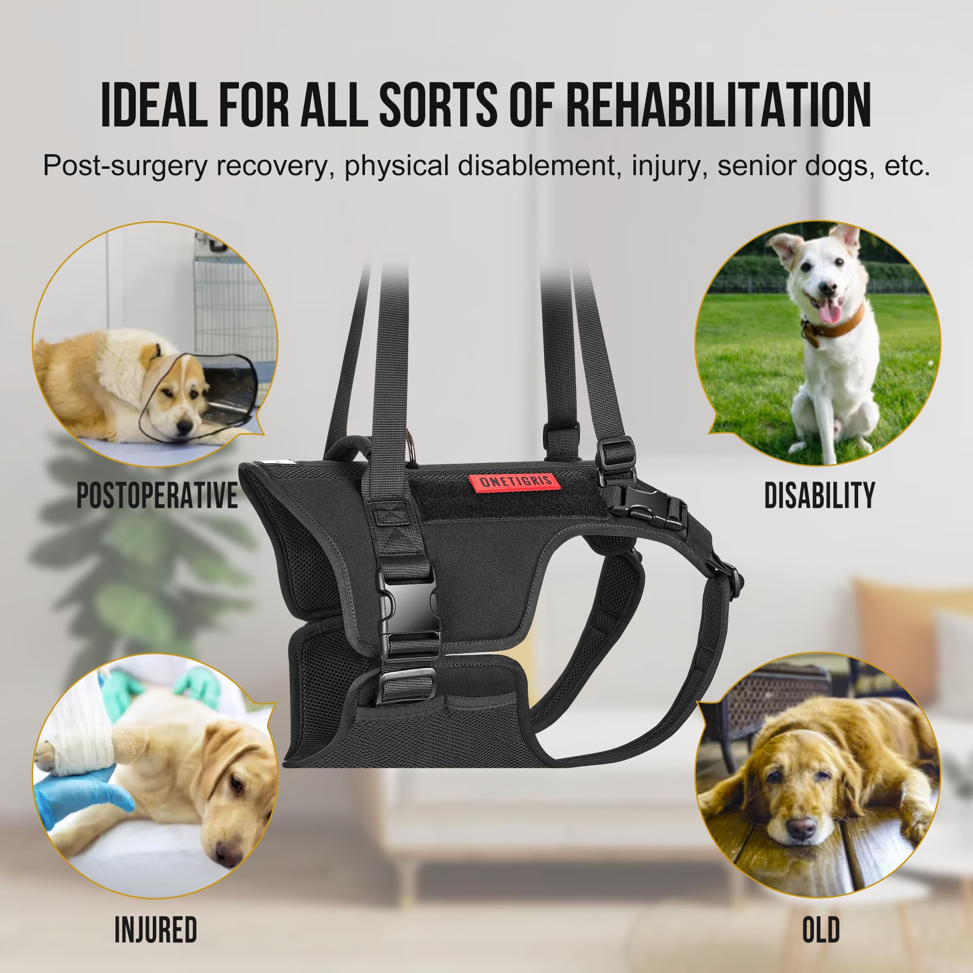 OneTigris Dog Lift Harness for Large Dogs, OneTigris Dog Sling for Large Dogs Hind Legs, Dog Support Harness Dog Back Legs Lifting Vest with Handles Dog Hip Support Brace VICTUS Support Harness (M) - Image 4