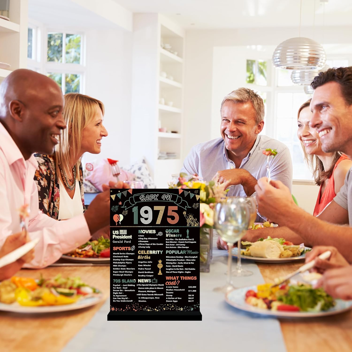 DARUNAXY 51st Birthday Party Decorations, Colorful Vintage 1975 Poster Acrylic Sign with Stand 51 Years Old Party Supplies for Men & Women Back in 1975 Table Decor 51st Anniversary Class Reunion Gifts - Image 8