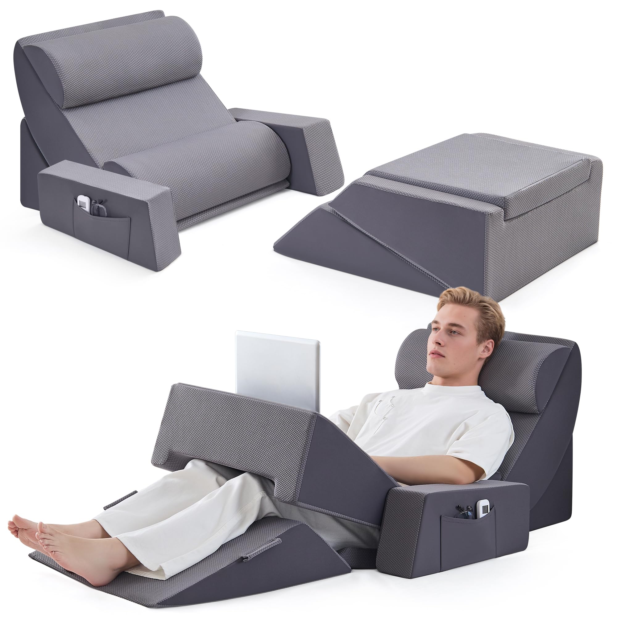 Dorifine 9PCS Orthopädische Bett Keil Kissen Set,Post Chirurgie Schaum Kissen für Körper,Rücken und Beine Schmerzlinderung,Justierbare Stützkissen mit Säure Reflux Bed Wedge Memory Foam