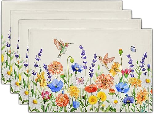 Miniatura 13 de Juego de 4 manteles individuales de hojas de primavera de 12 x 18 pulgadas, diseño de hojas de eucalipto, color negro y blanco, cuadriculado, para