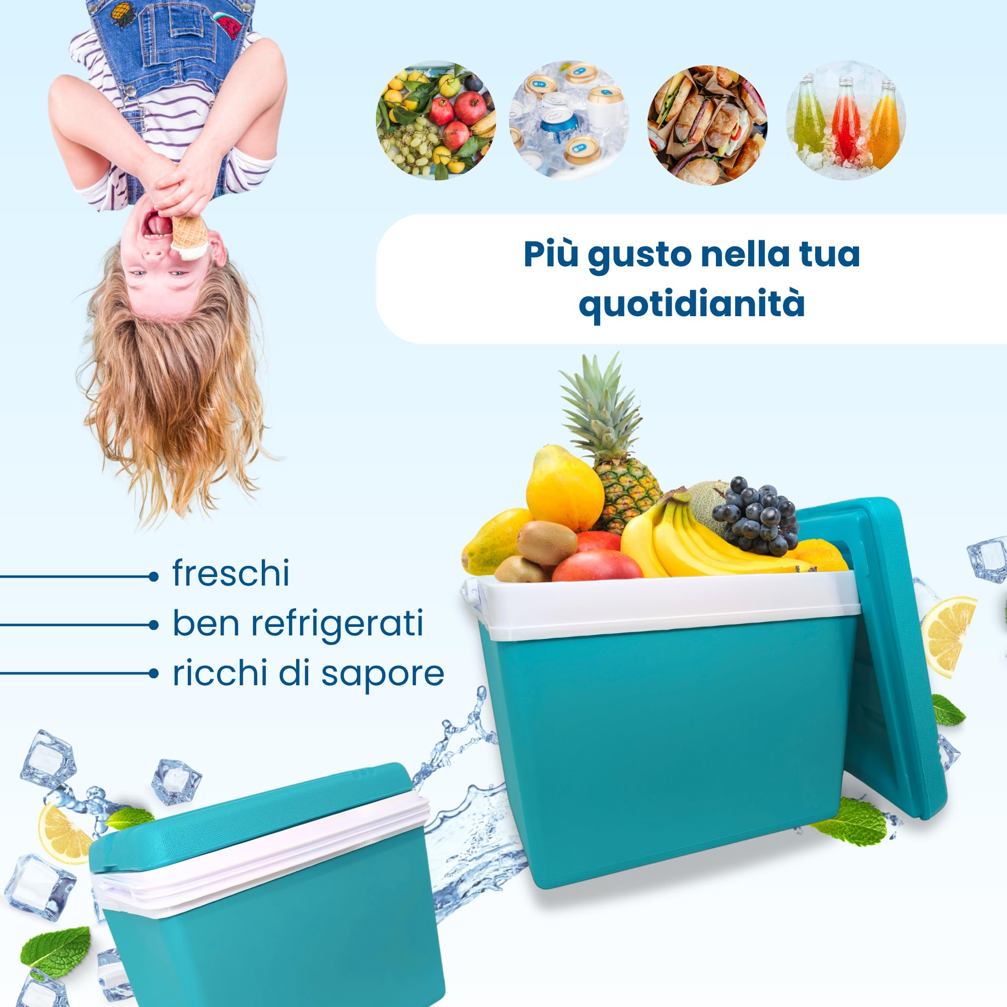 Contenitore refrigerante passivo 35 l, scatola termica portatile senza corrente, scatola da campeggio per auto, picnic e spiaggia – formaggio compatto con coperchio – Kamai Coolbox