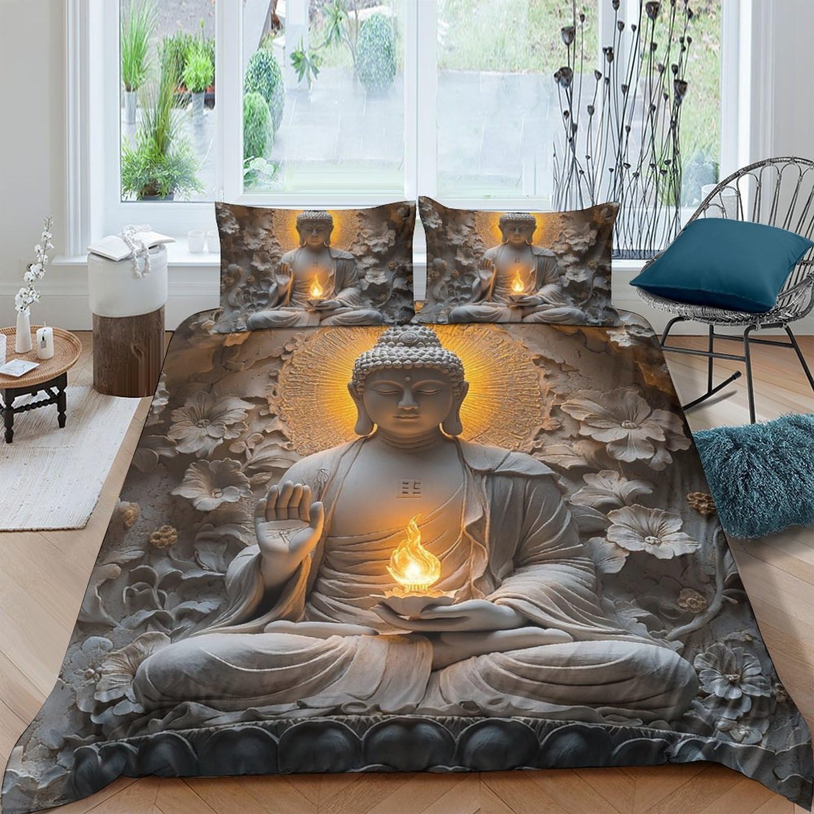 Ctjqhvkz Style-10 3D Printed Buddha Statue Fitted Sheet Microfiber Soft Non Slip Zen Meditation Bed Cover For Bedroom Guest Room Decor Single（135X200cm）