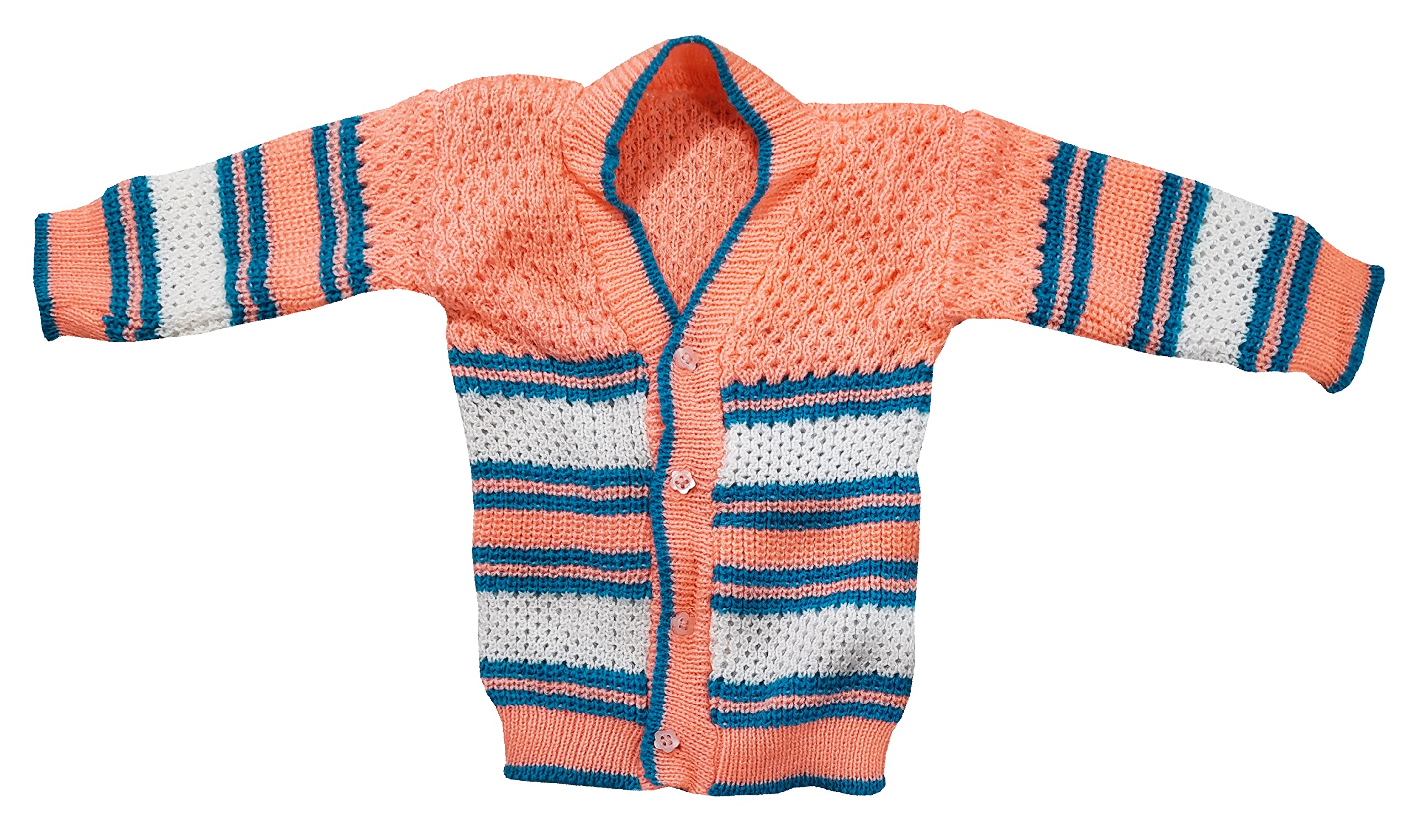little PANDA Born Baby Sweater for Baby Boys & Baby Girls Woollen Full Sleeves, V Neck Sweater Top, Bottom, Cap & Booties Set (0-3 Months) (Peach) - Image 4 thumbnail