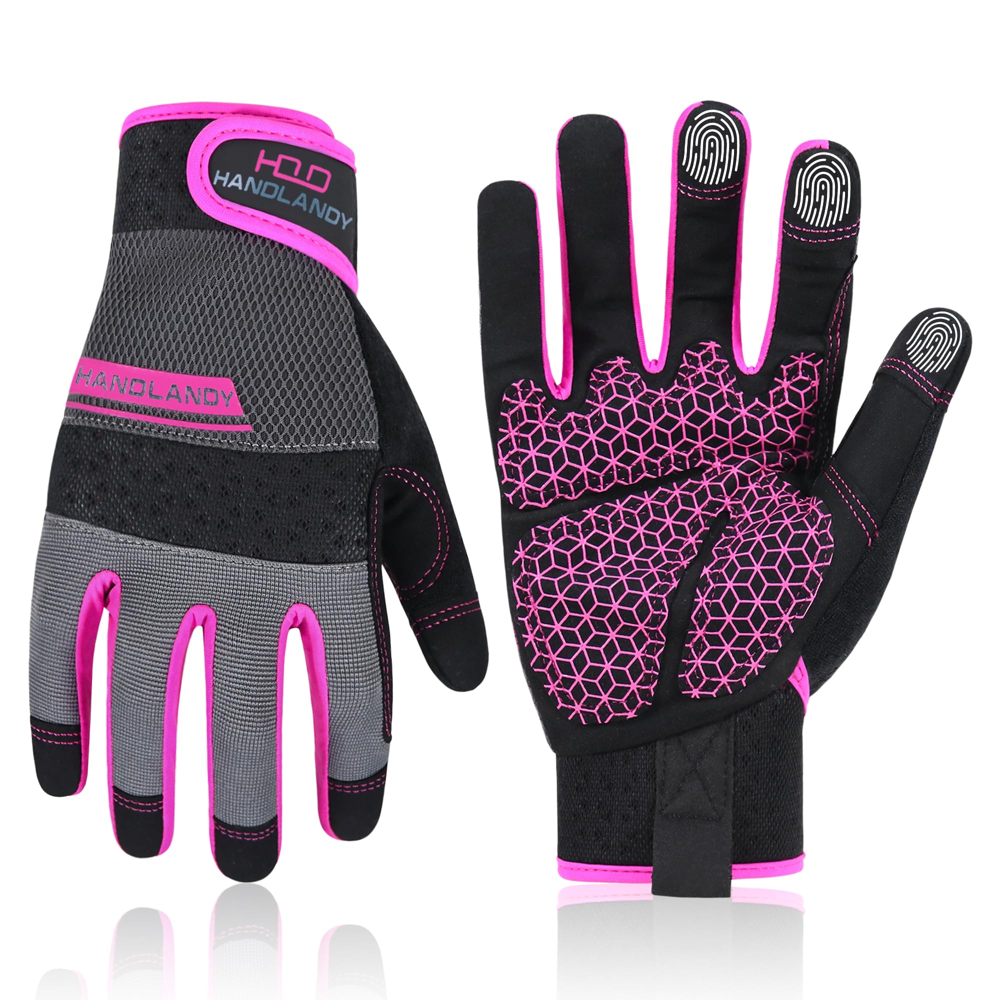 HANDLANDY Work Gloves for Women, Breathable Leather Gardening Glove for Yard Maintenance, Hand Protection with Touch Screen