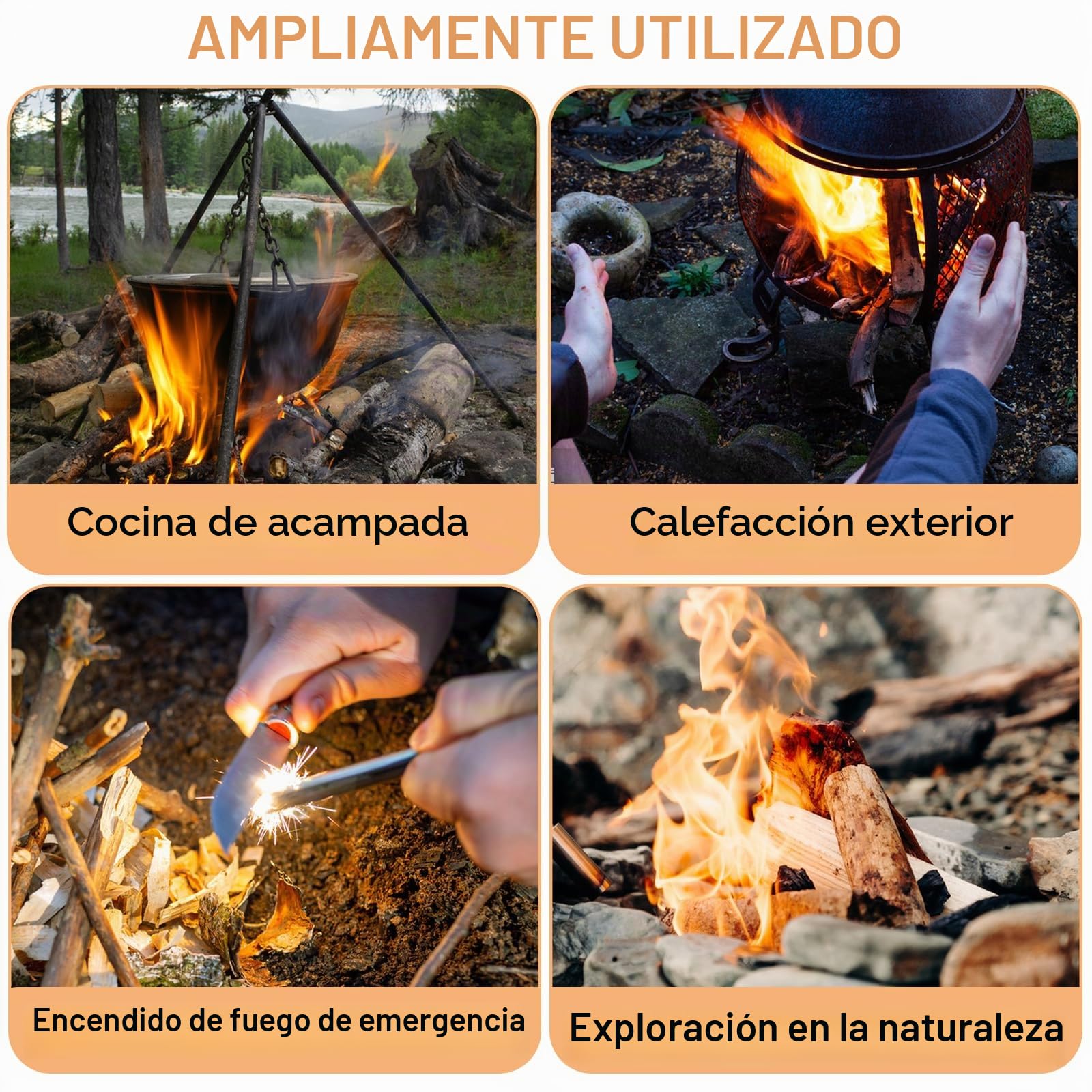 Pedernal Supervivencia Profesional Acero para Fuego Multiusos Camping Aire Libre