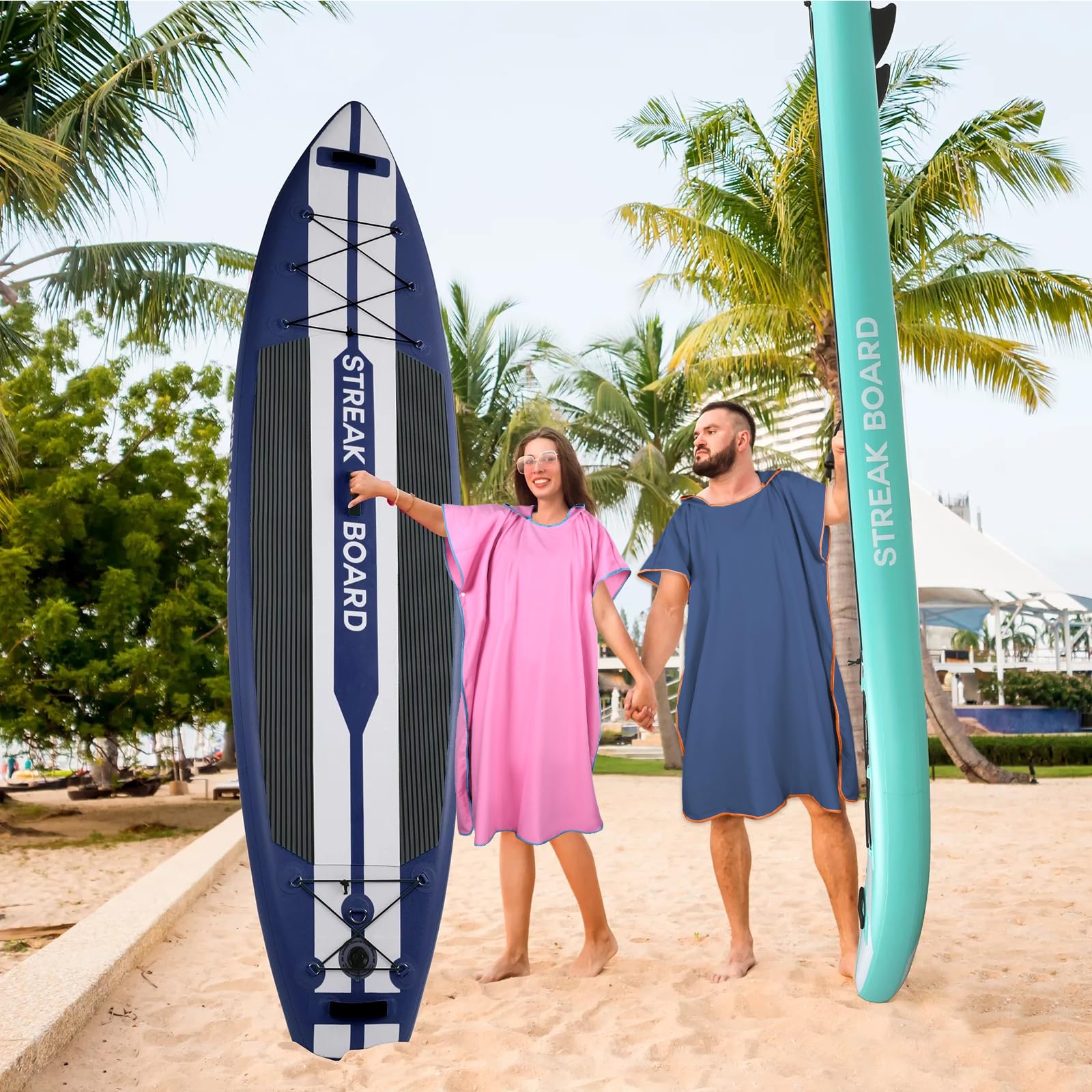 Poncho Surf Microfibra con Cappuccio, Accappatoio da Bagno, Asciugatura Rapida per Uomini & Donne, Nuoto, Campeggio