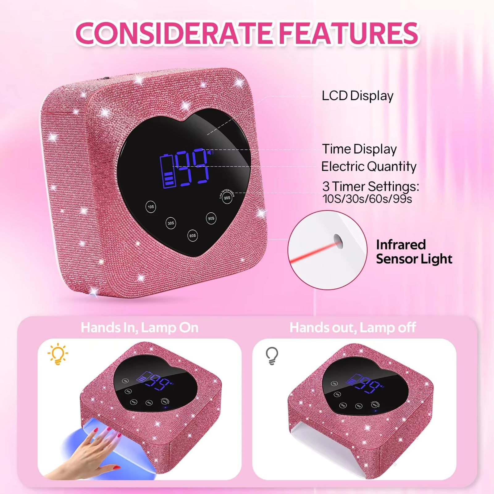 Lampada UV LED per Unghie, Luce UV Ricaricabile da 72 W per Unghie, Lampada Fotopolimerizzante, Luce UV per Smalto Gel con 5 Impostazioni Timer, Controllo Touch e Sensore Autom Silver