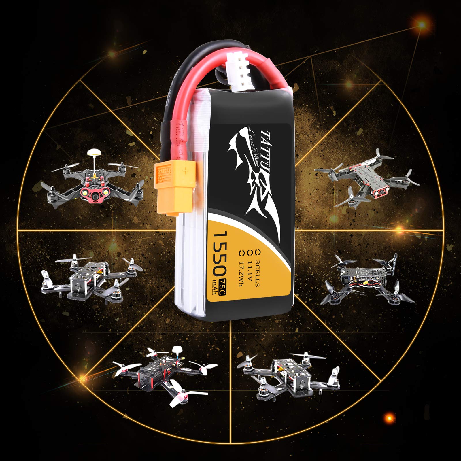 Batterie LiPo Tattu 3S 1050mAh 11.1V 75C - XT60 Pour Drone FPV Racing Et Modèles RC