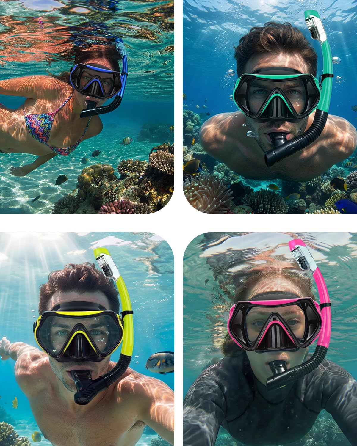 Maschera da snorkeling per adulti e giovani, maschera da immersione e occhialini da nuoto completamente asciutti, adatta per snorkeling, immersioni subacquee, nuoto (blu e bianco-nero)
