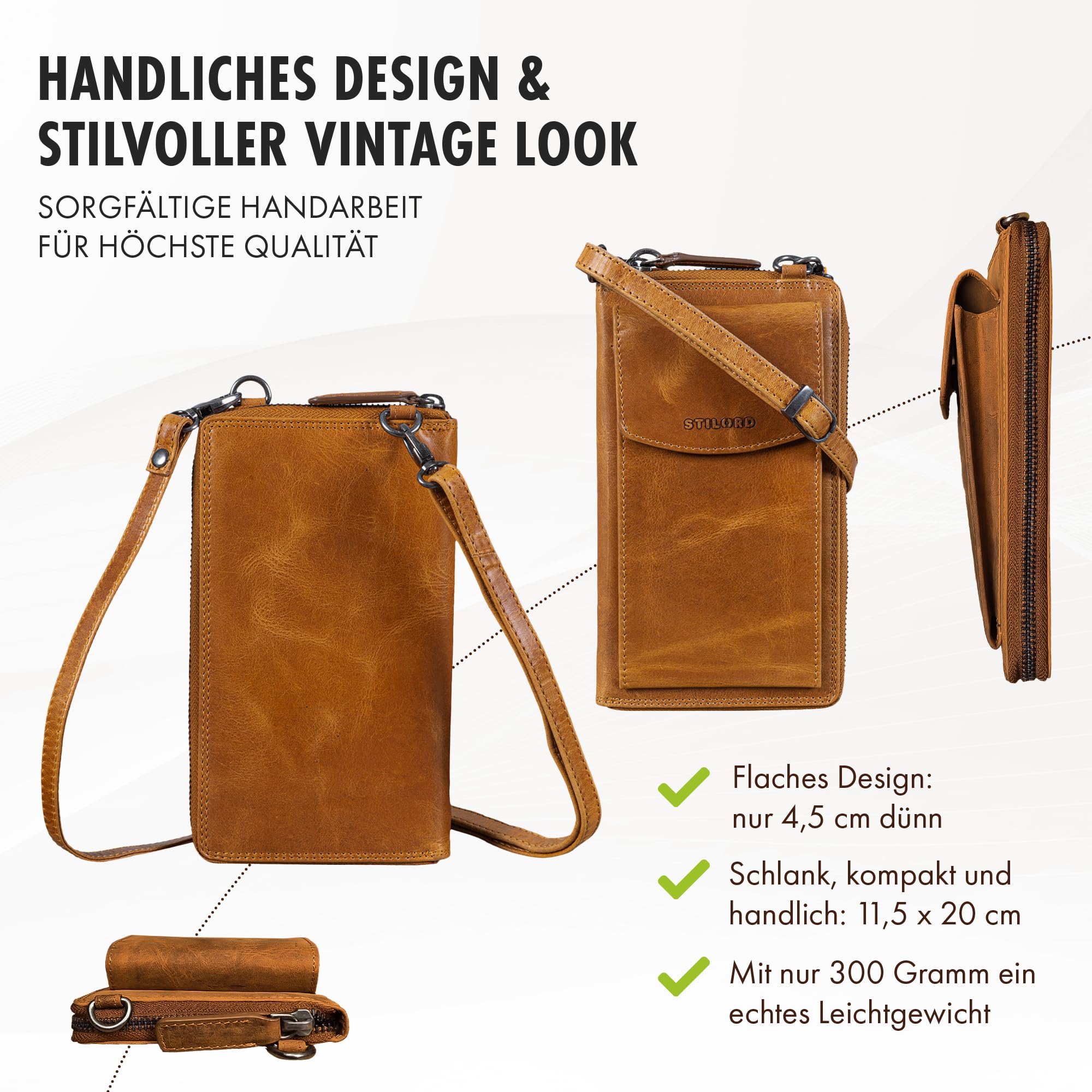 STILORD Damen Umhänge Geldbeutel aus Leder mit Handyfach - 2 in 1 Geldbörse Handytasche zum Umhängen - Crossbody Portemonnaie für Frauen Sarah Echtleder groß Farbe:Perugia-braun