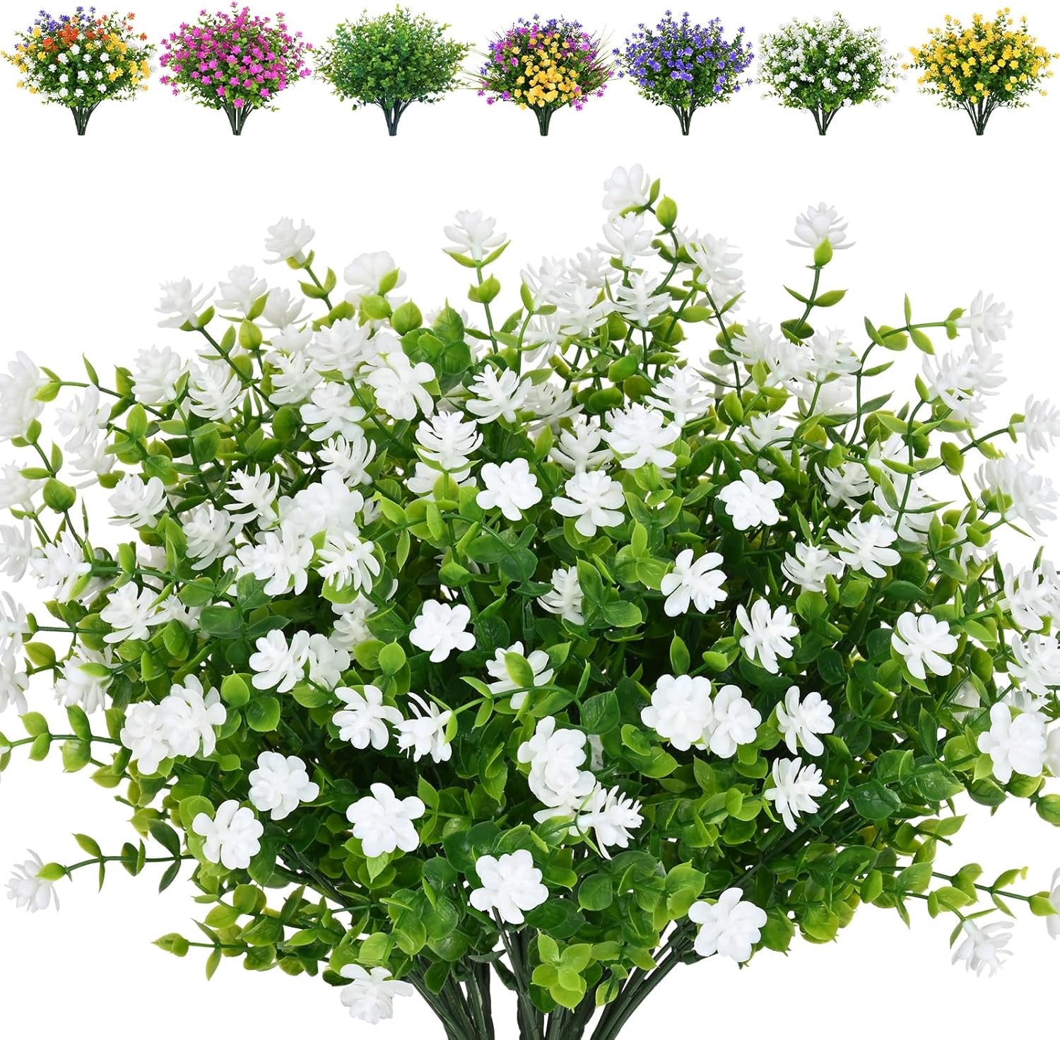 Dolicer 8 Bundles Outdoor Artificial Mums Flowers, Fake