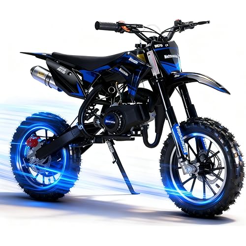 50CC 2-Stroke Dirt Bike Gas for Kids | Mini Bike | Pocket Motor & Powered Motorcycle | Off-Road Moto | Front Rear Disc Brakes | Inverted Hydraulic Shock Absorption | Easy Pull Start | Birthdasy Gifts