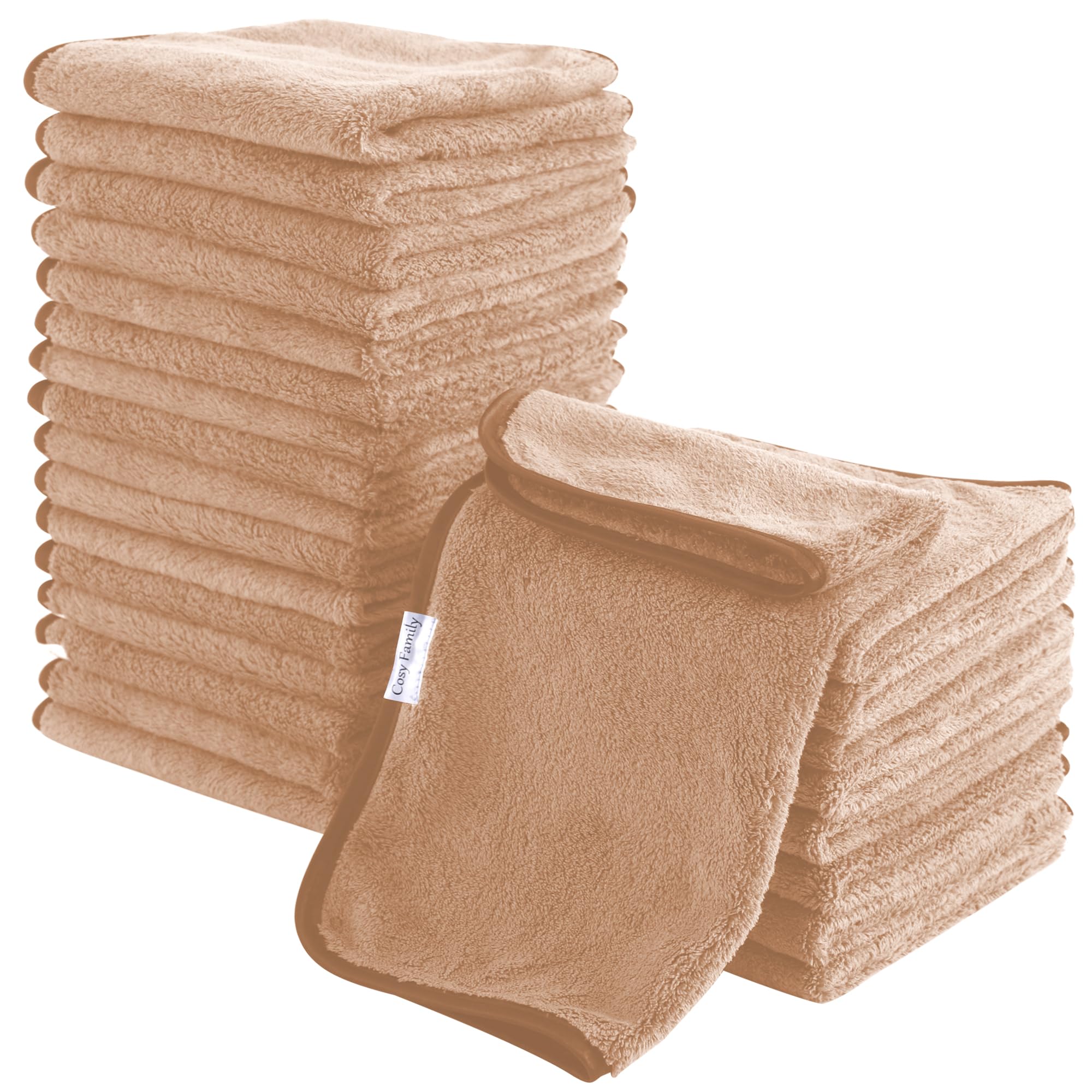 Cosy Family 24 Pack Soft Washcloths Set - 12 x 12 inches, Quick Drying - Highly Absorbent Coral Velvet Fingertip Towel Bathroom Wash Clothes for Bath,