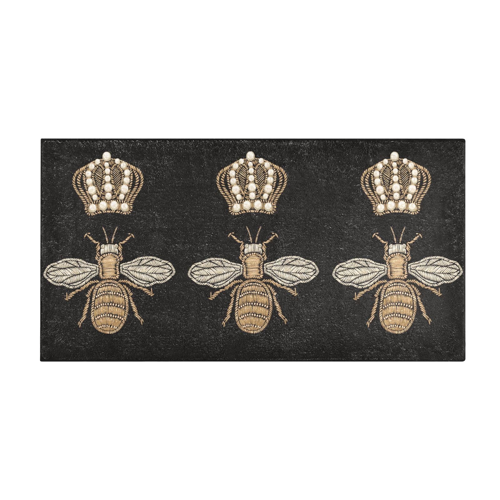 susiyo Bathroom Rug Mat 39 x 20 Inches, Gold Bee and Crown Plush Shaggy Bath Mat, Super Absorbent Soft Microfiber Bath Rugs, Machine Washable, Non