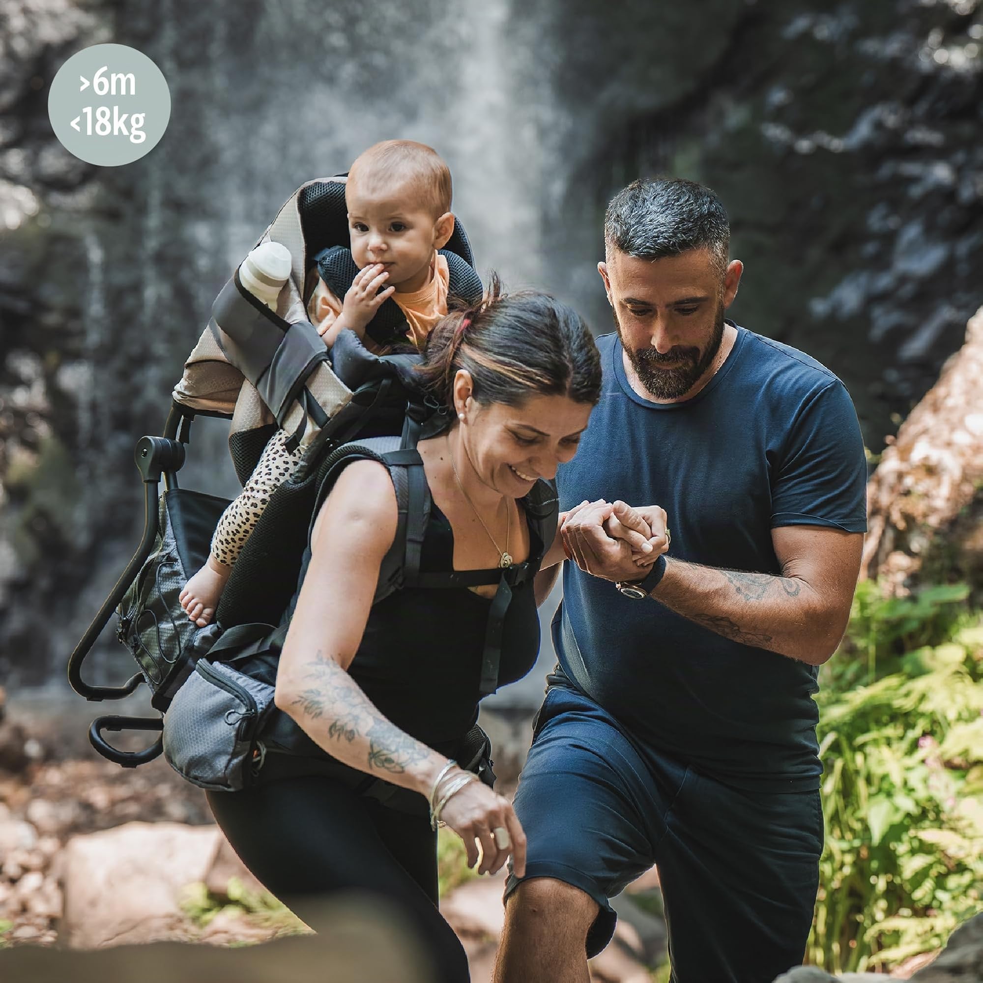 Babymoov Porte-bébé randonnée Moov&Hike + - Sac à Dos Confortable & Réglable - Siège Ajustable - Housse de Pluie, Sac à Langer 10L Inclus - Confort Enfant & Parent - Garanti à Vie