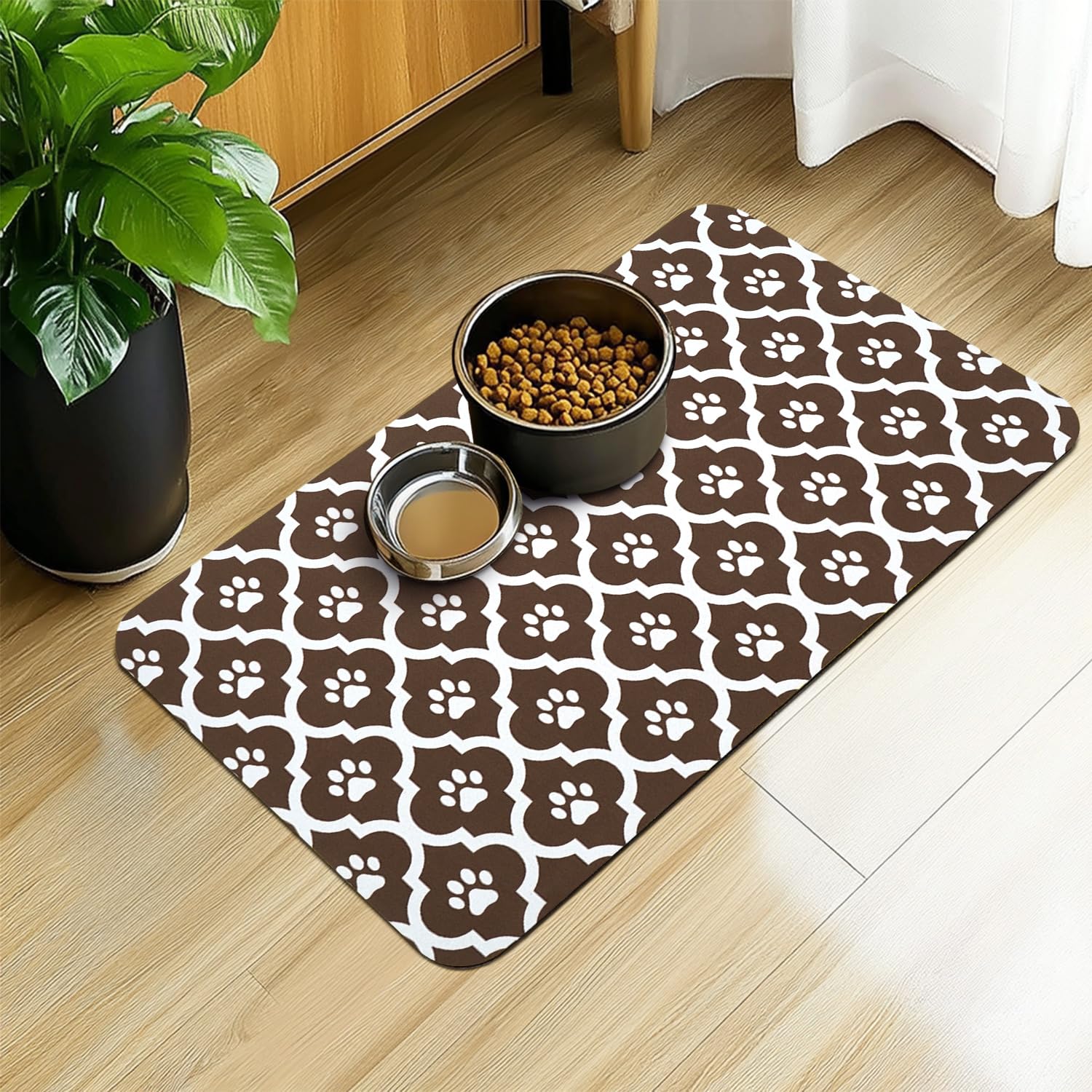 Dog Food Mat 12X20 Inch Pet Feeding Absorbent Mats for Floor Cat Water Bowl Placemats Non-Slip Washable Dog Mat for Food and Water