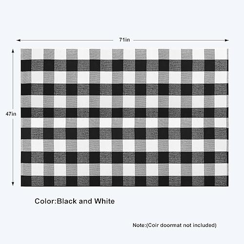 Vista 221 de Tapete Kimode de algodón, a cuadros, color negro y blanco, lavable, para porche, entrada, cocina