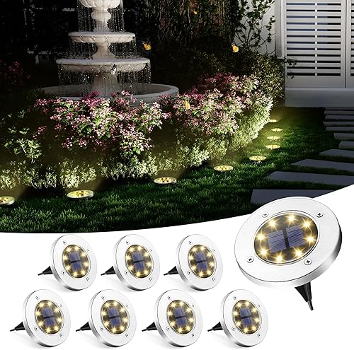 Pack de 8 luces solares Solpex para el suelo 8 luces LED solares de disco luces para exterior resistentes al agua para el jardĂn o paisaje luces Pack de 8 luces solares Solpex para el suelo 8 luces LED solares de disco luces para exterior resistentes al agua para el jardĂn o paisaje luces