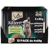 Sheba Kitten Selezione Assortita in Salsa con Salmone e Pollo, cibo umido completo per gattini, 52 Bustine da 85g