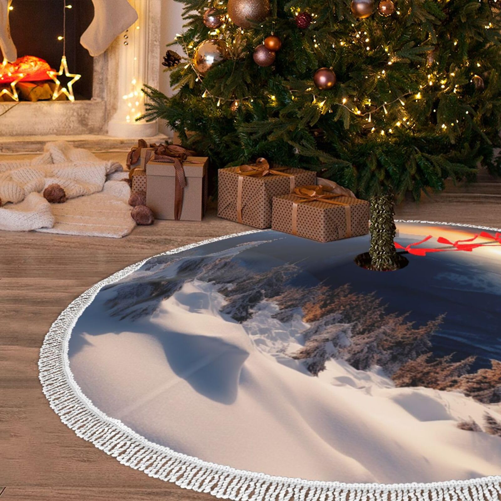 Jupe de sapin de Noël romantique à pompons pour célébrer la magie des fêtes