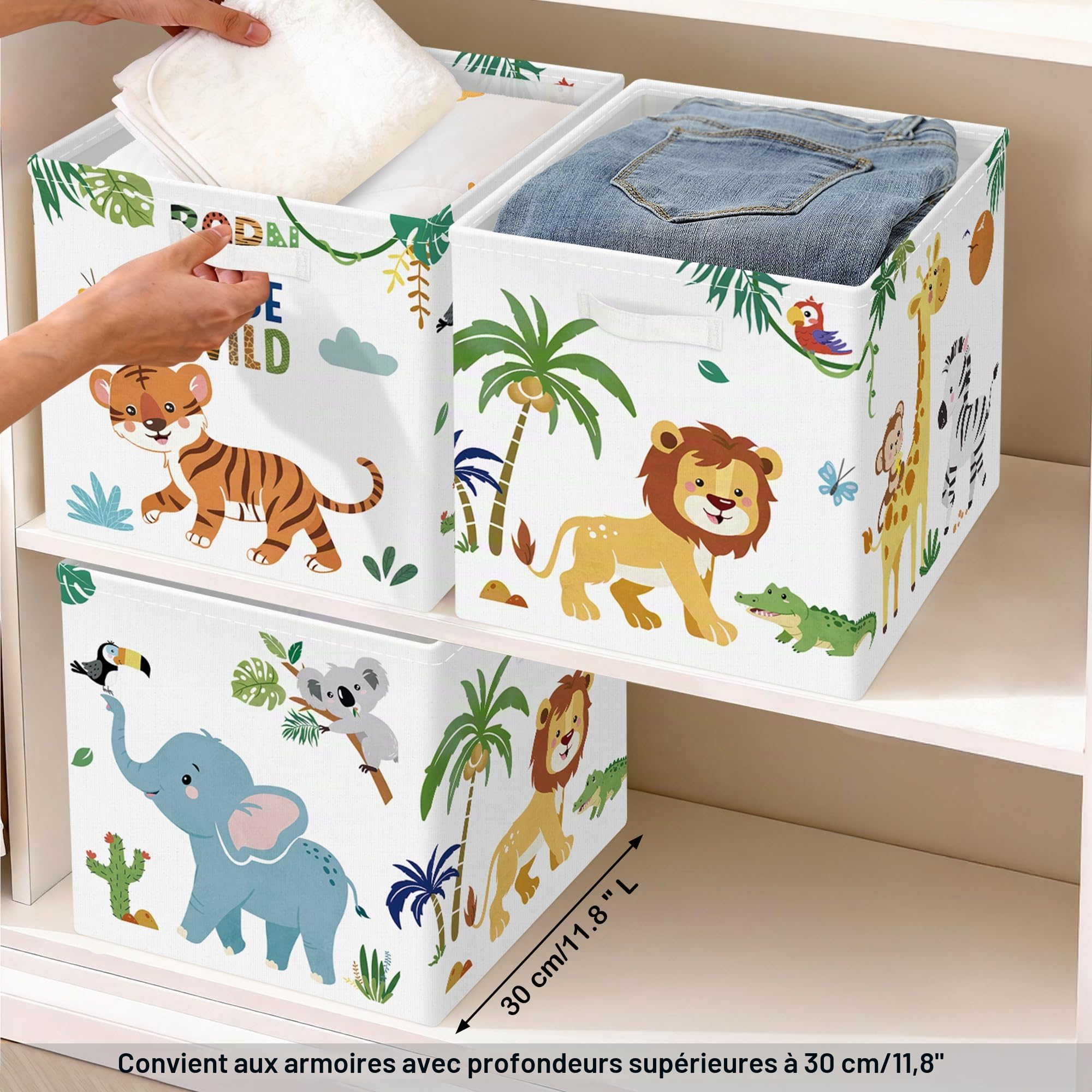 Boîtes de Rangement Lot de 3 Des Animaux Paniers de Rangement Cube Koala Enfants Pliables Coffre à Jouets pour Étagères Livres, Créatures Bohèmes