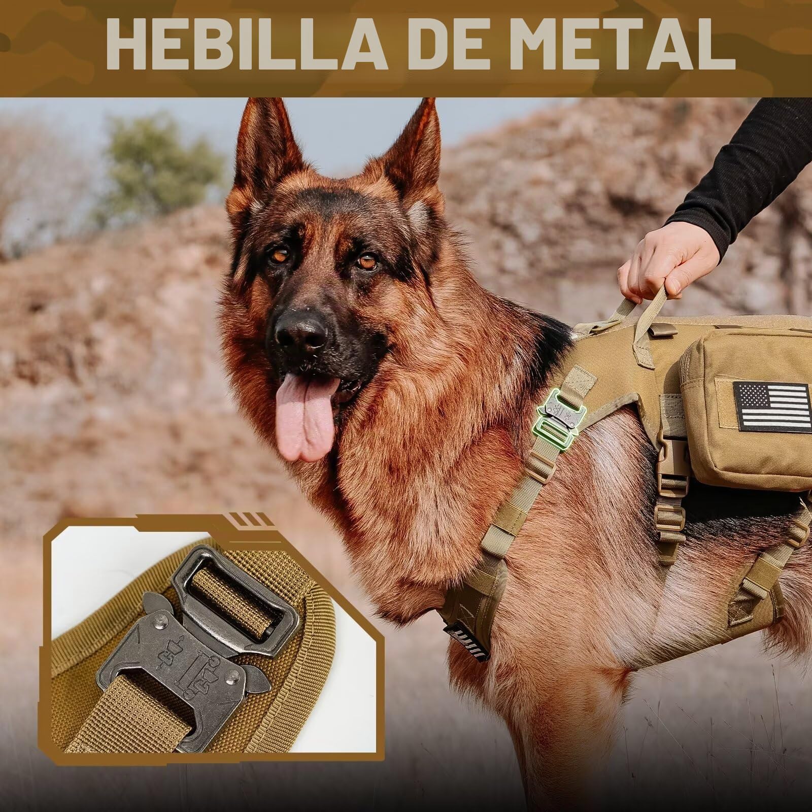 Forestpaw - Arnés táctico para Perros con Correa elástica, arnés Militar antitirones para Entrenamiento de Caminata, Ajustable para Perros medianos y Grandes, Caqui, para Pecho de 54,6 a 114,3 cm