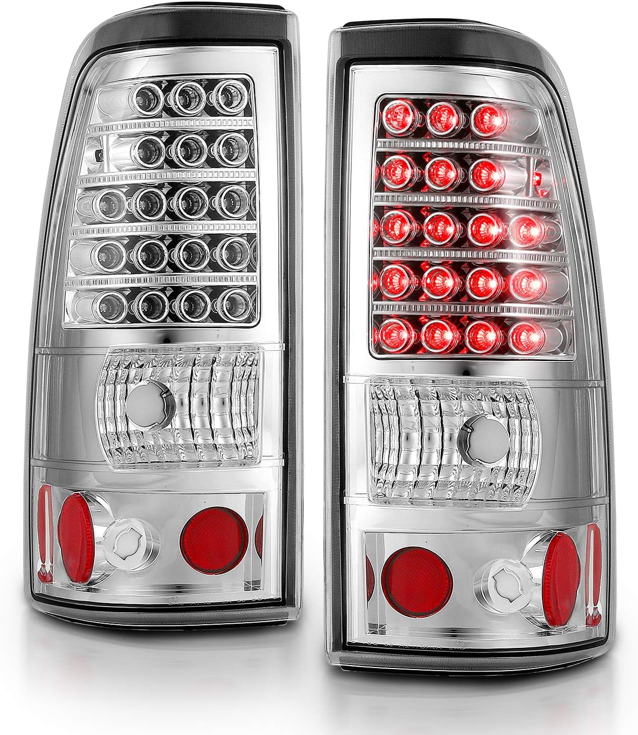 AmeriLite Chrome LED Replacement Brake Tail Lights Set For 03-06 Chevy Silverado - Passenger and Driver Side