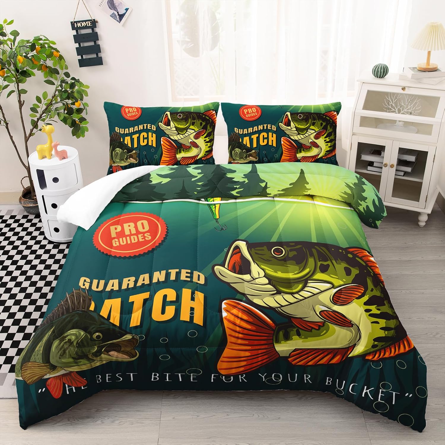 KTAbedding Bass Fish Comforter Sets Fishing Pike Fish Full