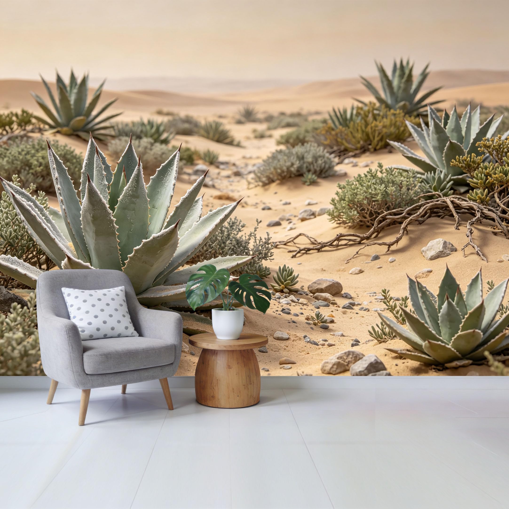 Qzlithotic Yq2605250712 Custom Size Wall Mural Desert Agave Plants Sandy Landscape Botanical Minimalist Selfadhesive Wall Fabric Removable Wallpaper For Home Office Decor