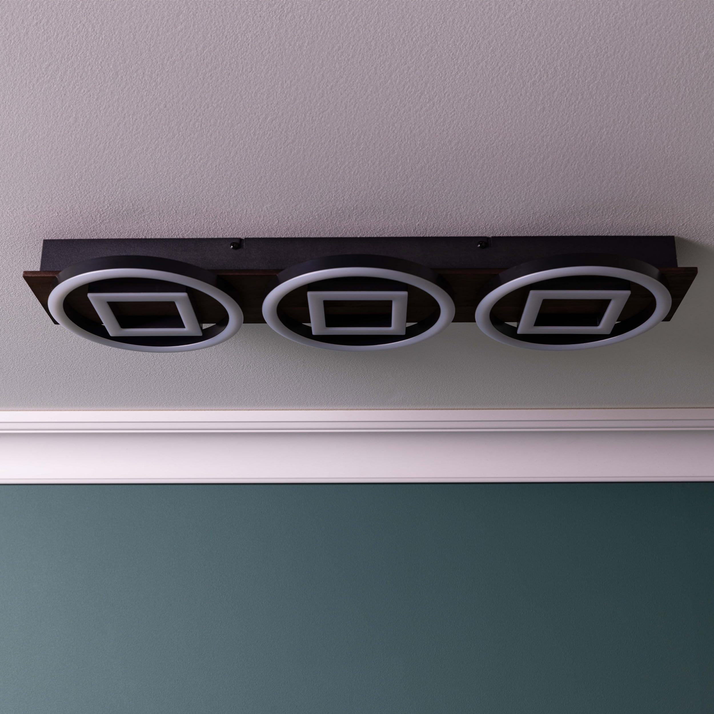 Lightbox Plafón LED regulador de intensidad de 3 niveles y perfil LED redondo - Plafón Nature - 7 x 67 x 20 cm - 36 W, 3500 lm, 3000 K - de metal/madera/plástico - en marrón oscuro/negro mate