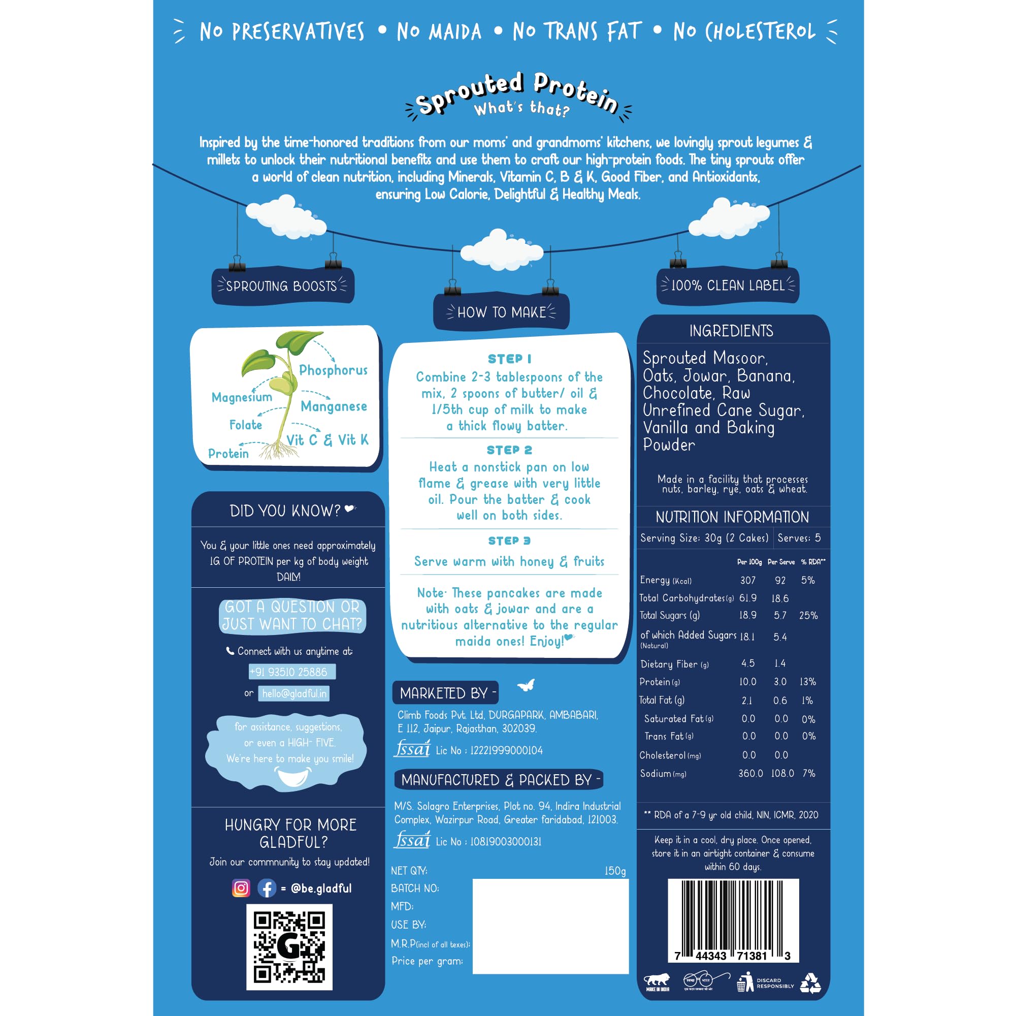 Gladful Chocolate Millet Pancake, No Maida, No Palm Oil, No Refined Sugar, Gluten Free, High Sprouted Protein, Low Carbs, Eggless 300 Grams (Pack of 2) - Image 5 thumbnail