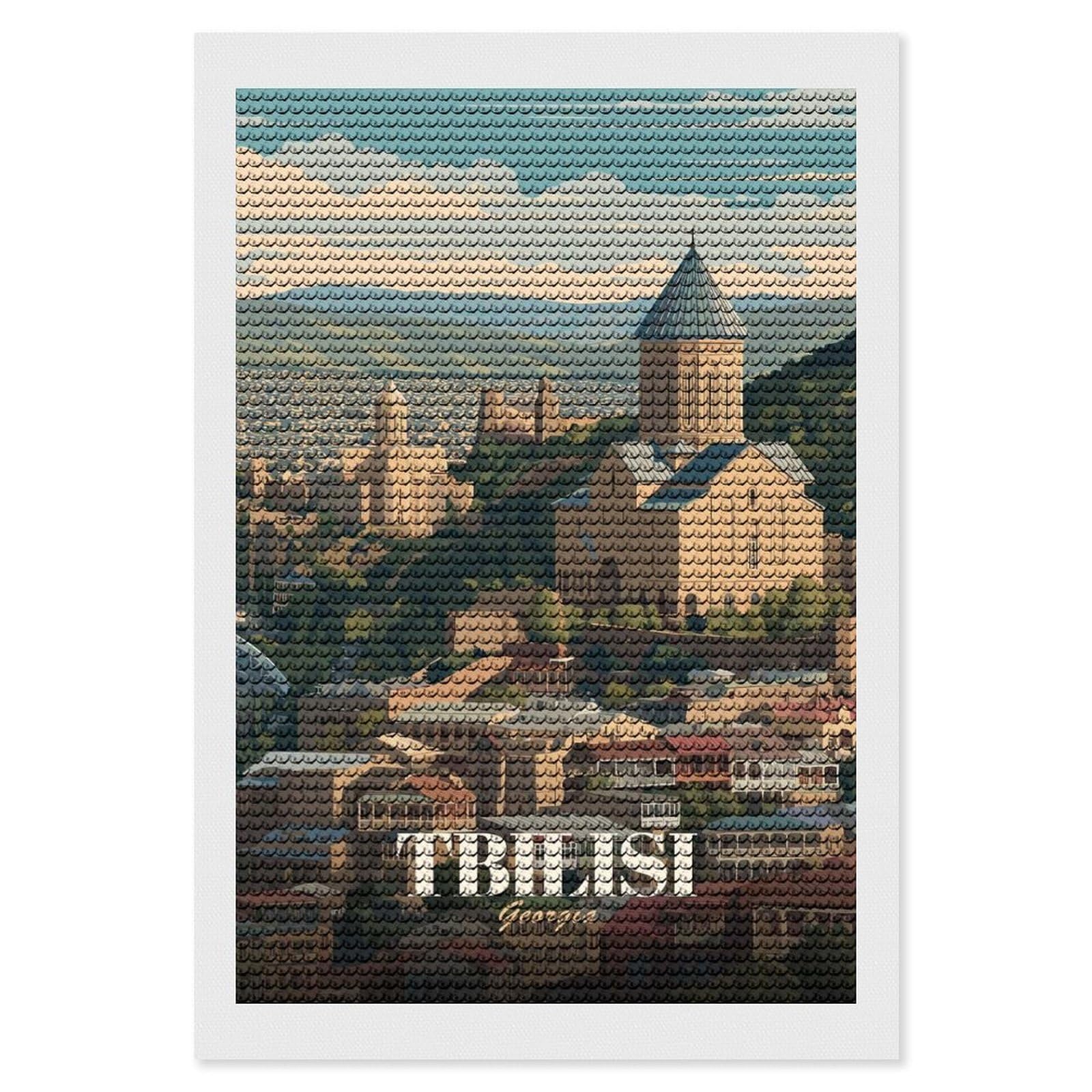 Junmoney Tbilisi Georgia Cityscape Illustration DIY Diamond Art Canvas Kit 8"x12", for Adults, Decorate Your Room, Gift Idea, Modern Decor, Finish and Display