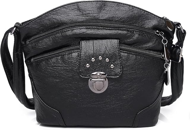 Hanaso Ladies Handbags Small Women Multi-Pocket Crossbody Bag Soft Leather Lightweight Shoulder Purse Zipper Adjustable Strap