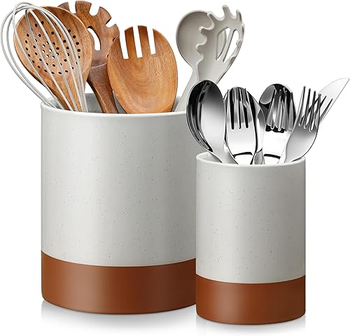 MALACASA Portautensilios, Portautensilios de Cerámica para Cocina de 7.3"+5.5" pulgadas para Encimera, Recipientes Grandes para Utensilios de Cocina