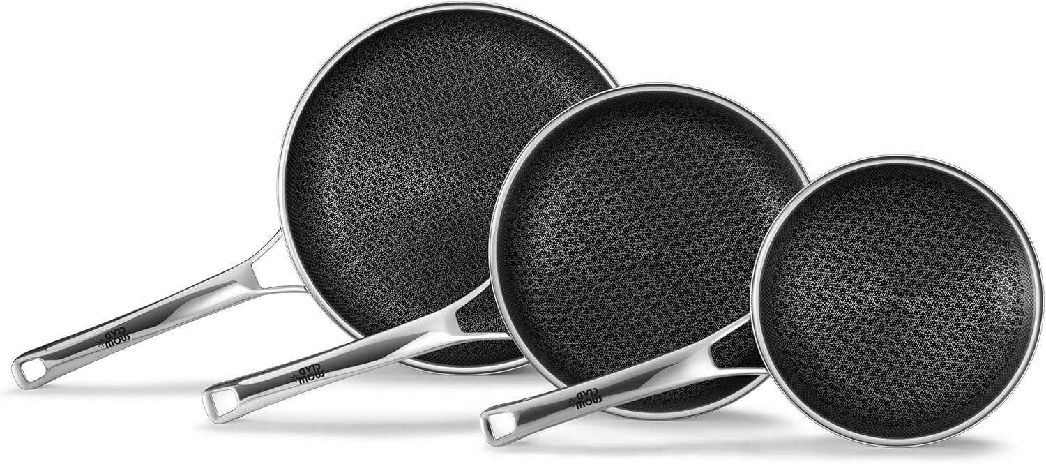 Pans Set Nonstick,Hybrid Non Stick Frying Pans Set(8+10+12inch),Pan for cooking,PFOA Free Induction Cookware Sets,non stick Stainless Steel Skillets,Dishwasher and Oven Safe Kitchen set