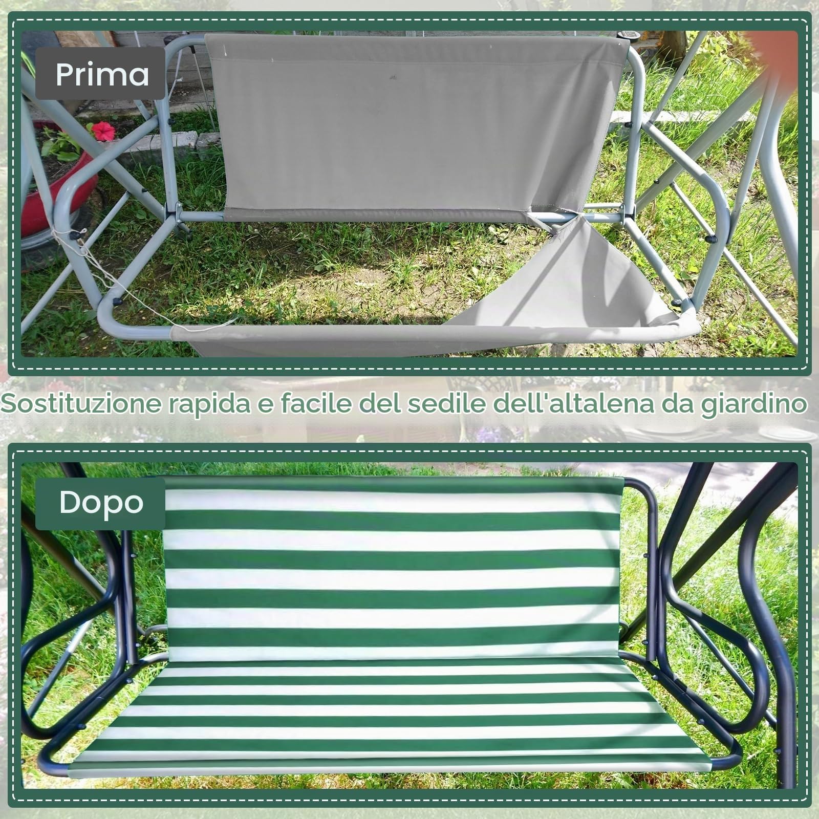 Coprisedile da Giardino per Dondolo, per Sedia a Dondolo da Giardino, Coprisedili per Altalena da Giardino, Copertura per Sedia, 2 e 3 Posti Strisce Orizzontali Verde 158 * 52 * 52cm