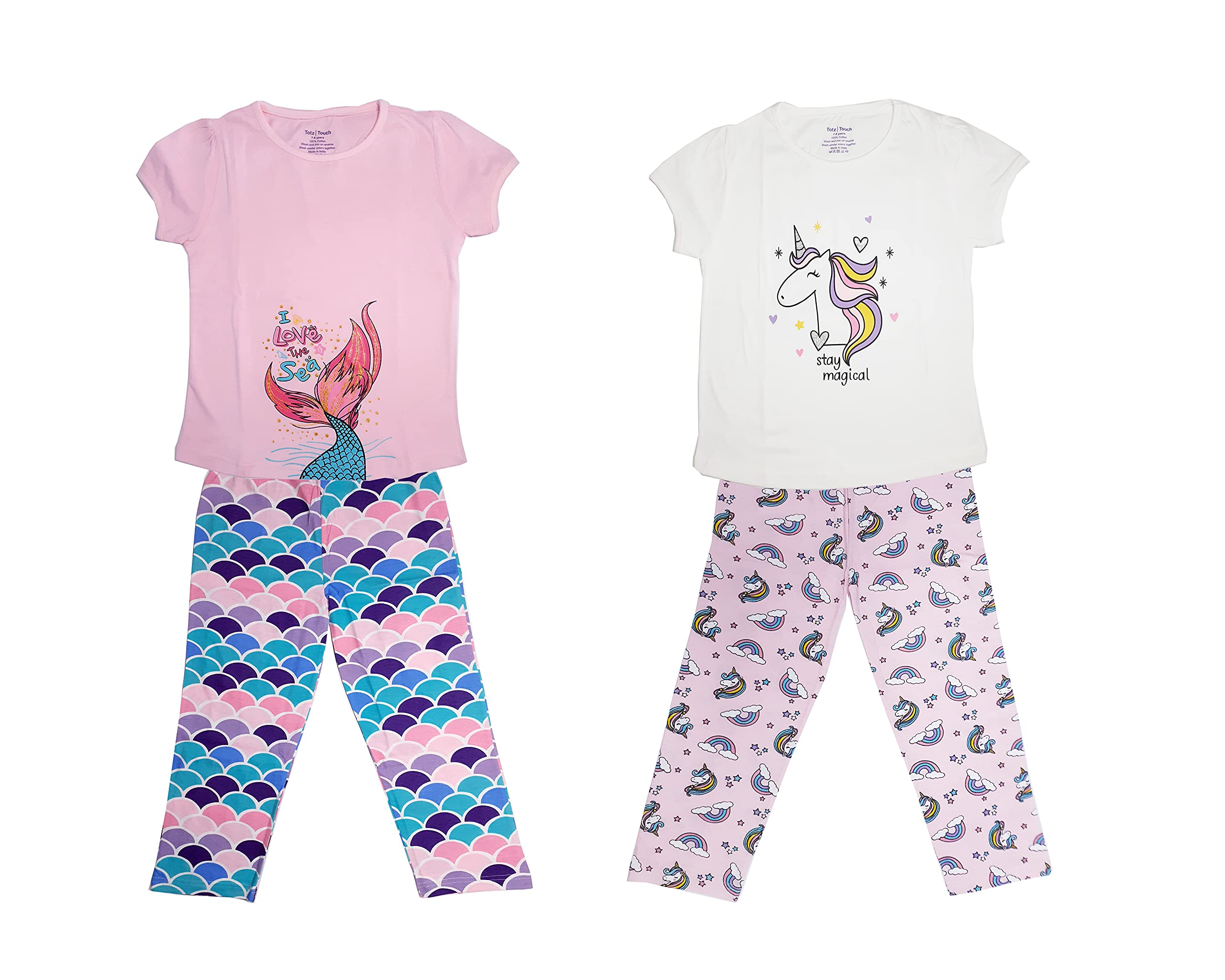 TotzTouch Baby | Kid Girls Night Wear T Shirt | Pajama Pant Set of 3