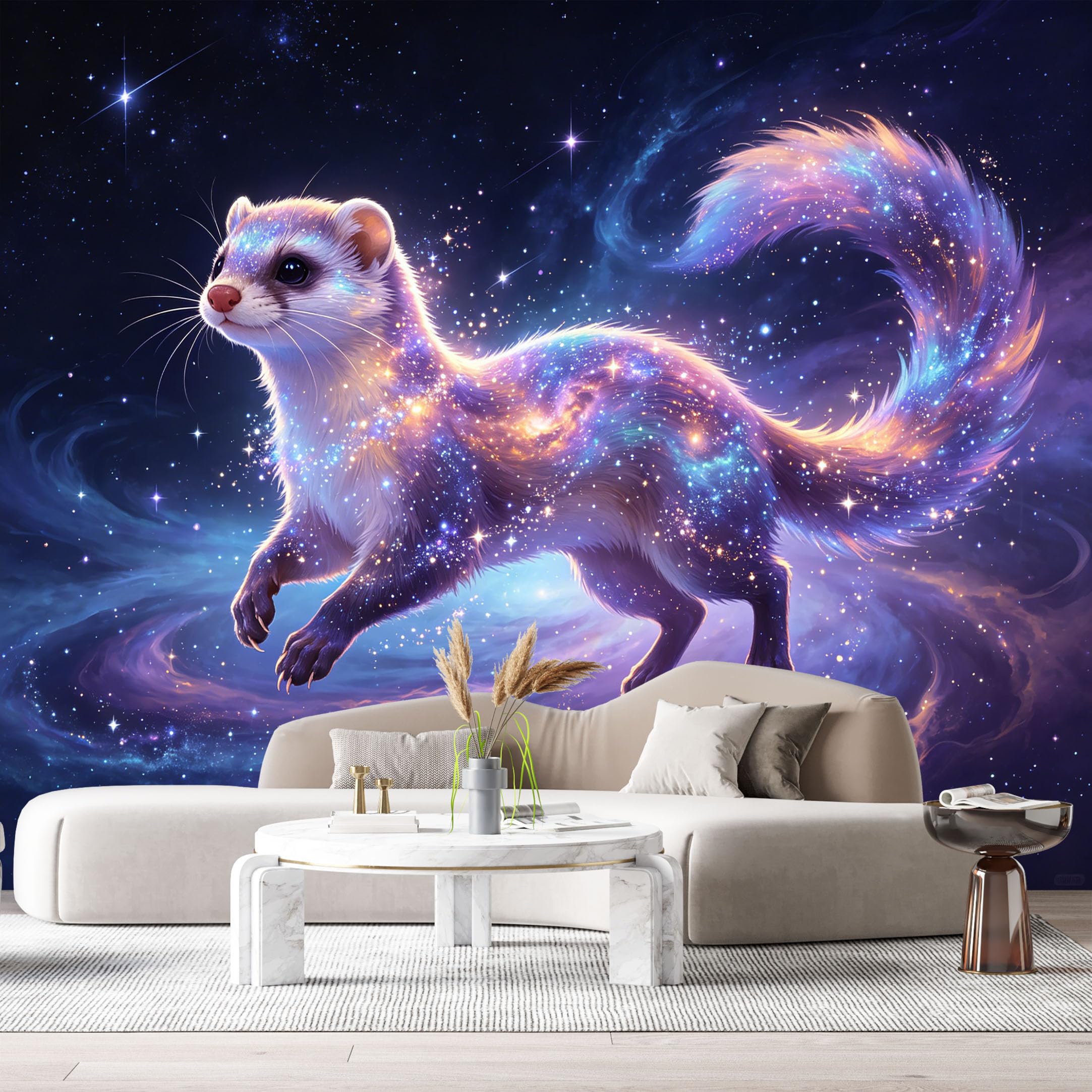 Custom Size Wall Murals Cosmic Ferret Fantasy Watercolor Animal Galaxy Space Art SelfAdhesive Wall Fabric Removable Large Wallpaper for Photo Living Room